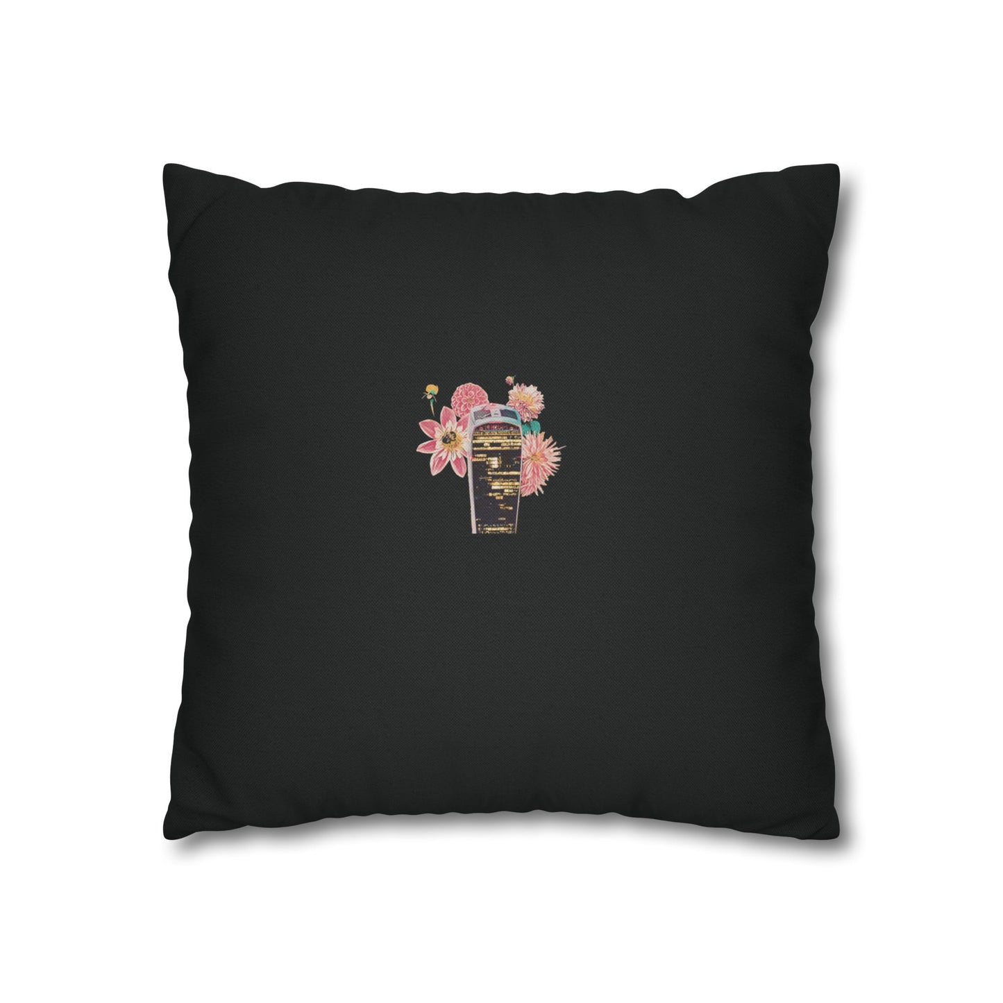 black-pillowcase-london-landmarks-autumn-floral-foliage - front view