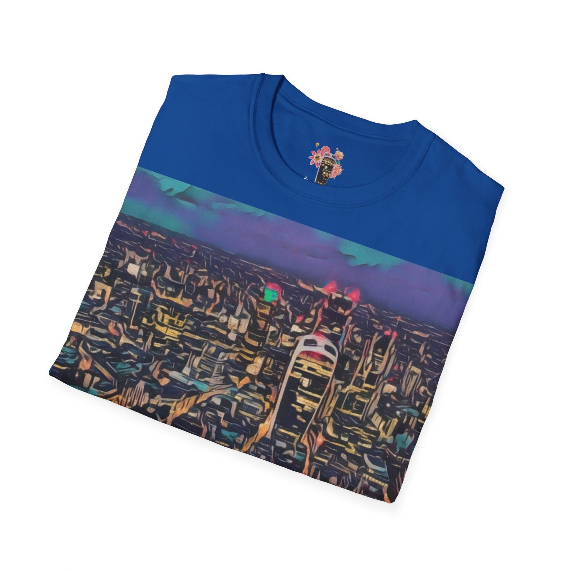 cityscape-art-unisex-softstyle-t-shirt-urban-photography-tee-streetwear-nightlife-fashion-gift-for-travelers-summer-outfit - front view