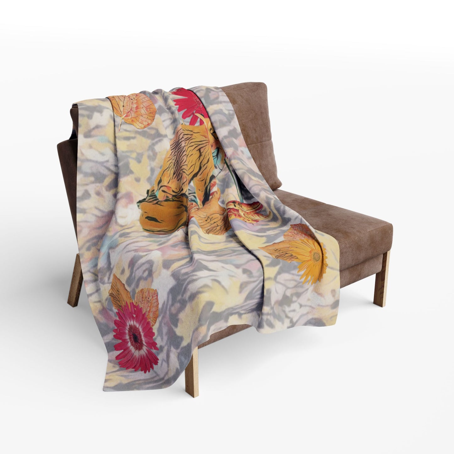 fleece-blanket-autumnal-fox-pumpkins-and-chrysanthemum-design - front view