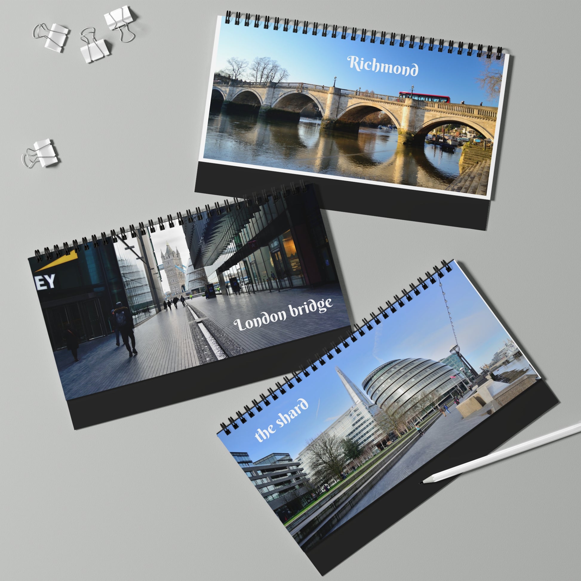 desk-calendar-london-landmarks-tower-bridge-the-shard-time-management-office-decor-wall-calendar-monthly-planner - front view