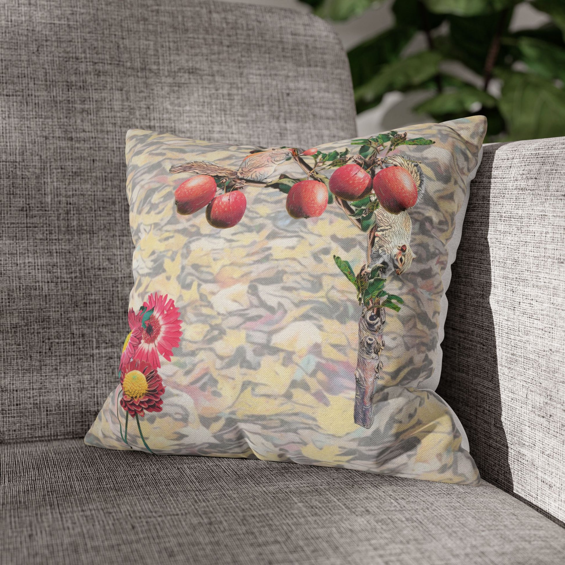 pillowcase-squirrels-and-apple-tree-floral-design - front view