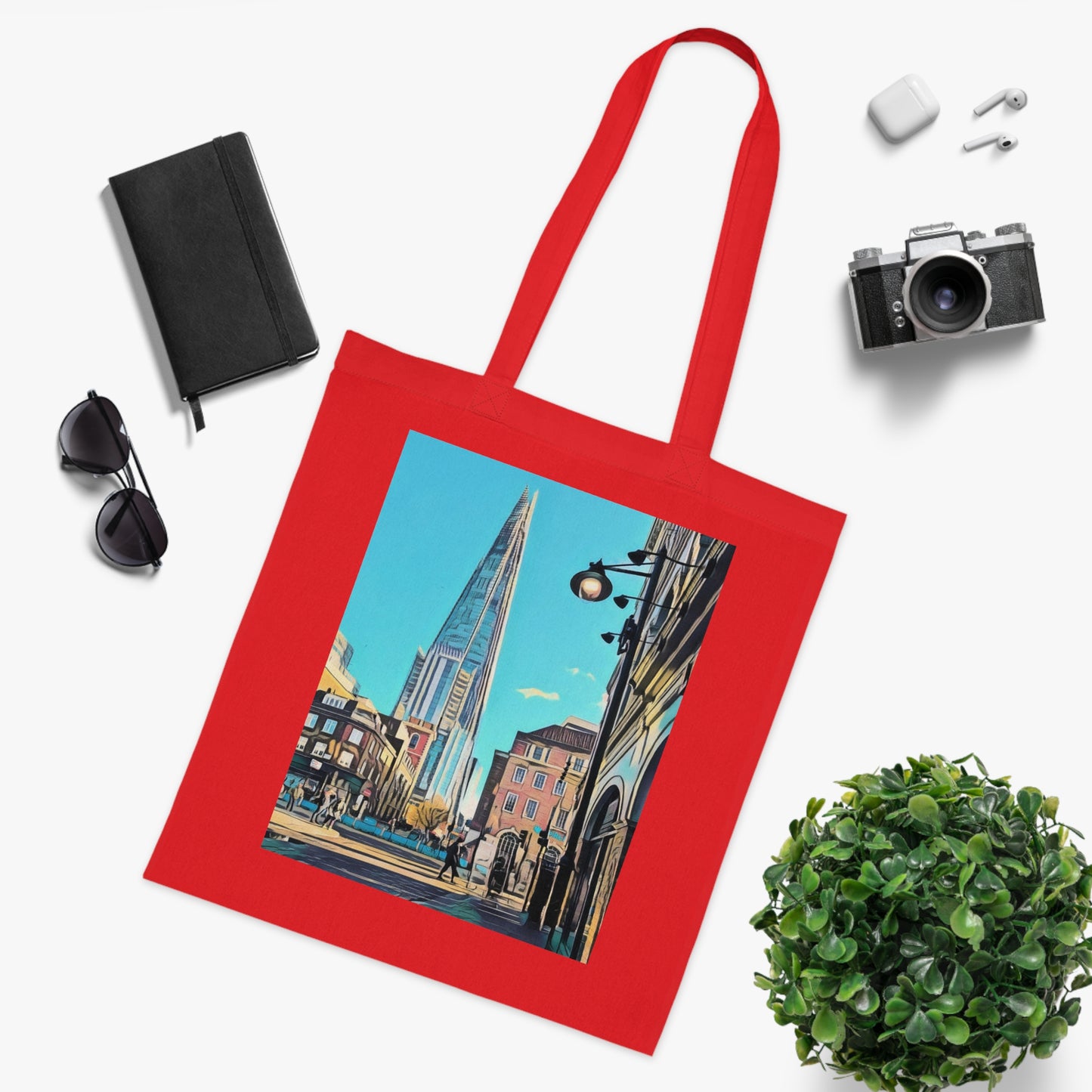cotton-tote-bag-with-london-shard-at-night-shopper-bag-travel-tote-reusable-grocery-bag-cityscape-tote-eco-friendly - front view