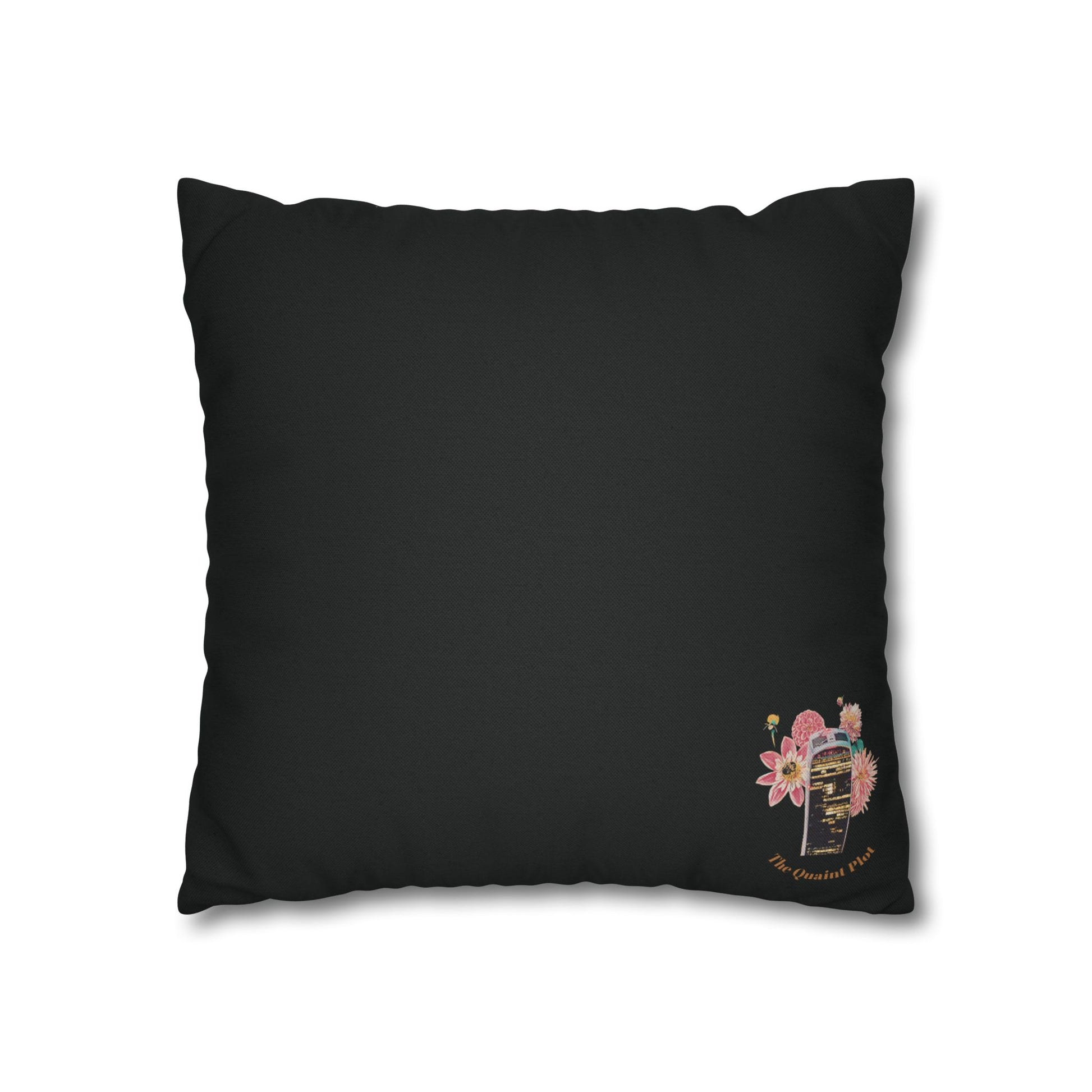 black-no-leaves-pillowcase-robin-and-pears-tree-and-sunflower-design - front view