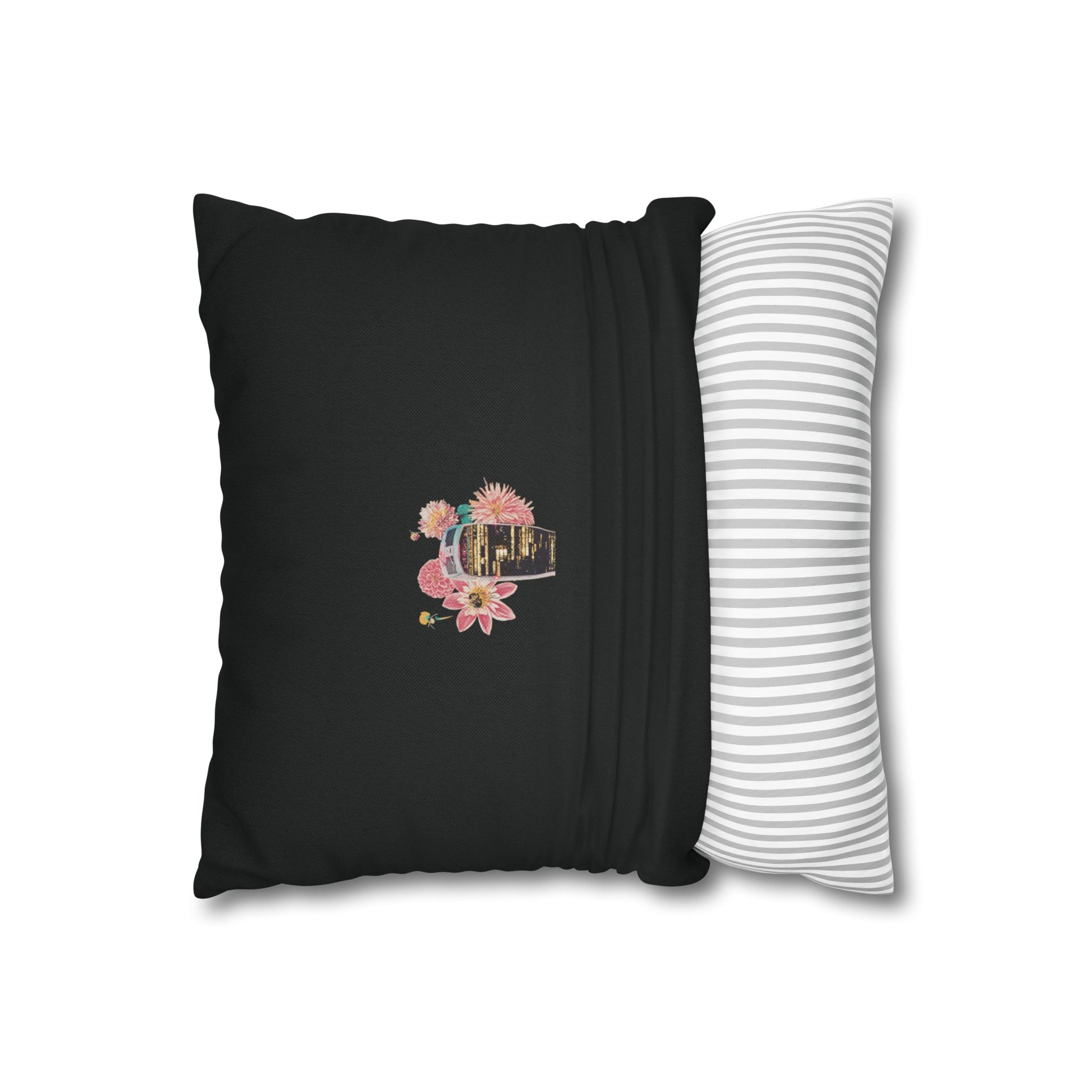 black-pillowcase-london-landmarks-autumn-floral-foliage - front view