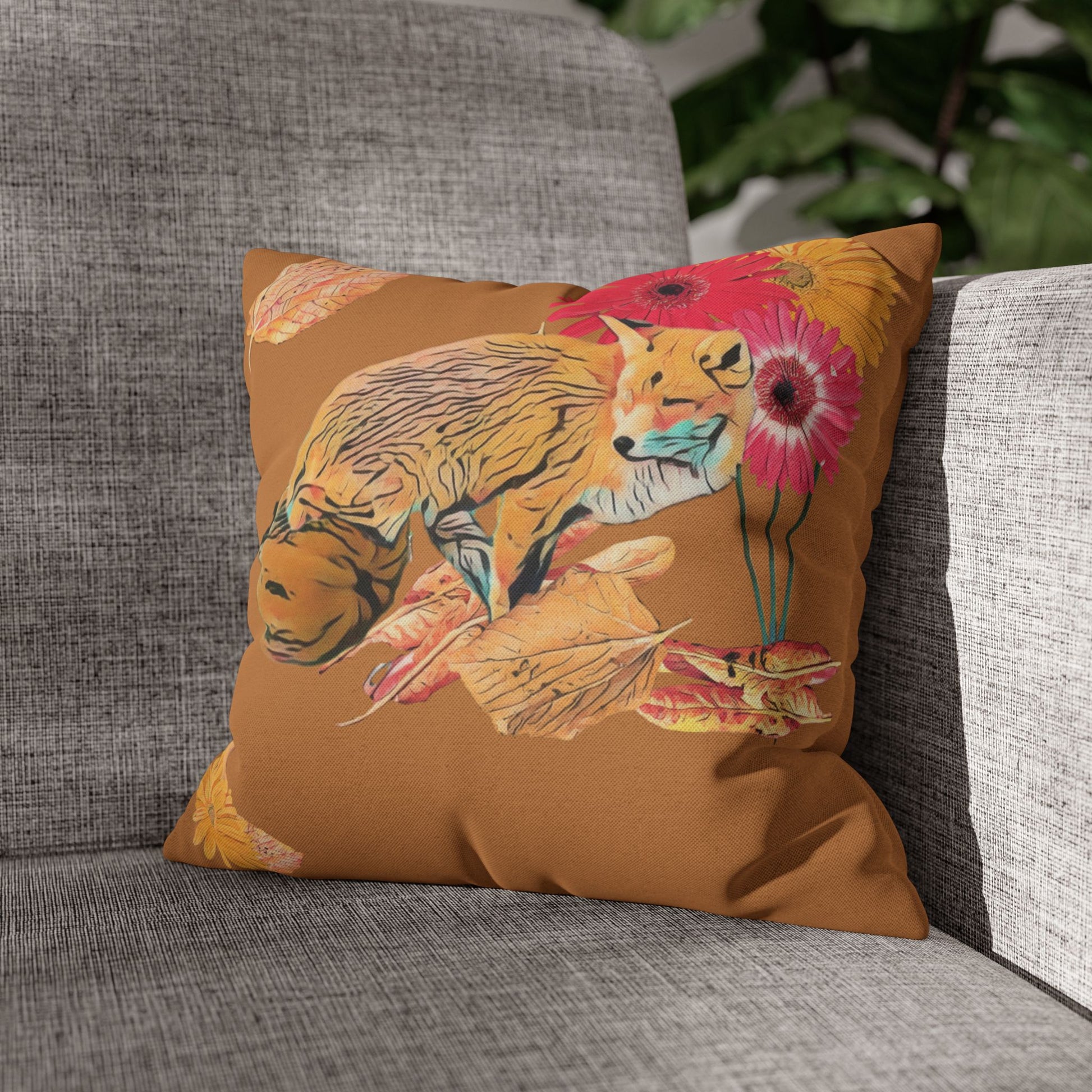 no-leaves-pillowcase-cozy-fox-pumpkins-and-chrysanthemum-autumn-leaves-design - front view