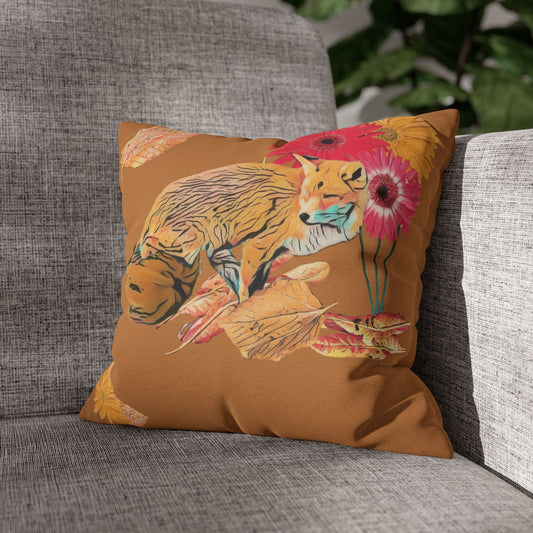no-leaves-pillowcase-cozy-fox-pumpkins-and-chrysanthemum-autumn-leaves-design - front view