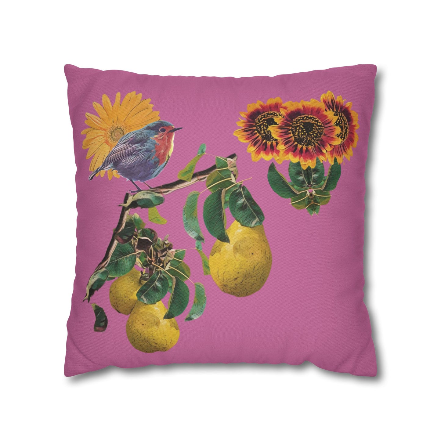 light-pink-pillowcase-robin-and-pears-tree-and-sunflower-design - front view