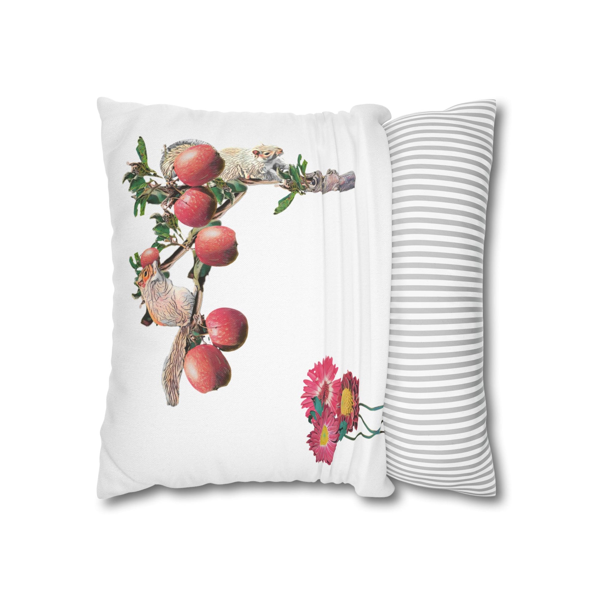 white-pillowcase-squirrels-and-apple-tree-floral-design - front view