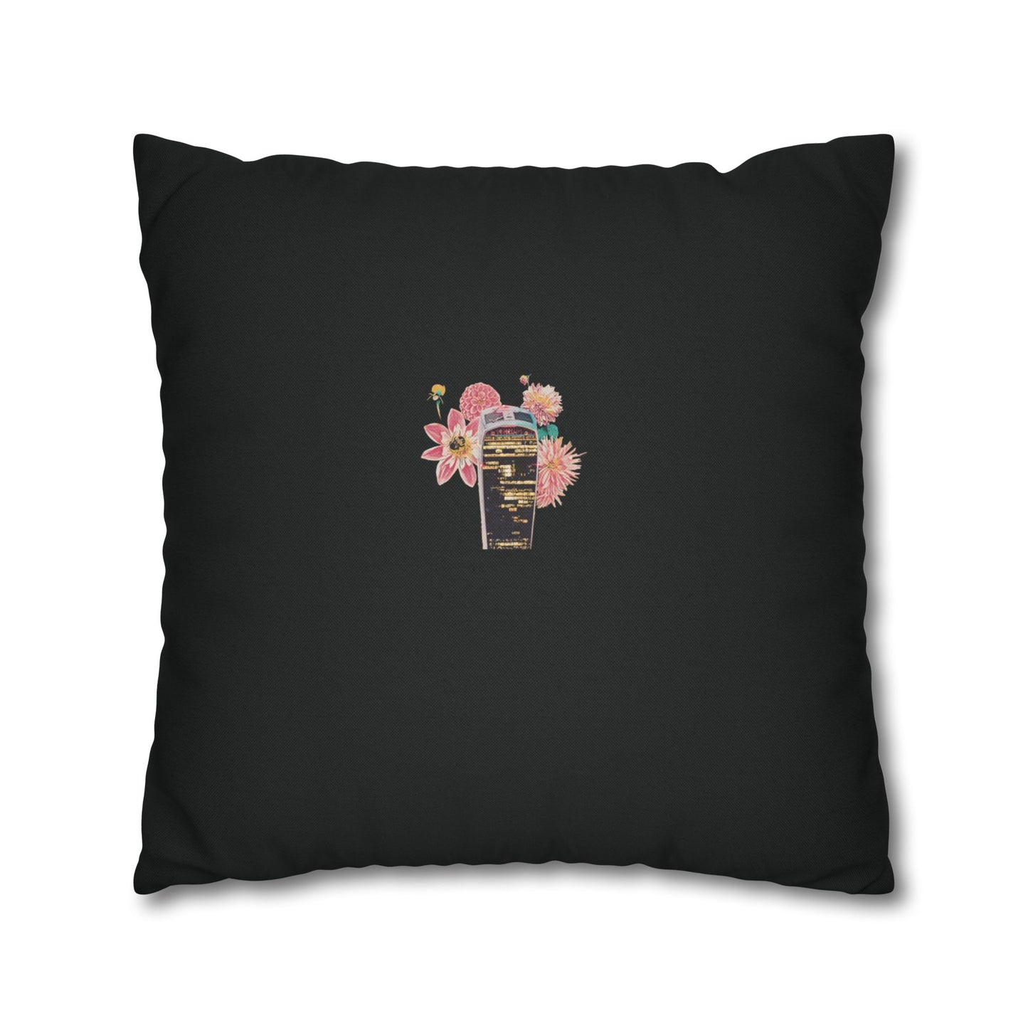 black-pillowcase-london-landmarks-autumn-floral-foliage - front view