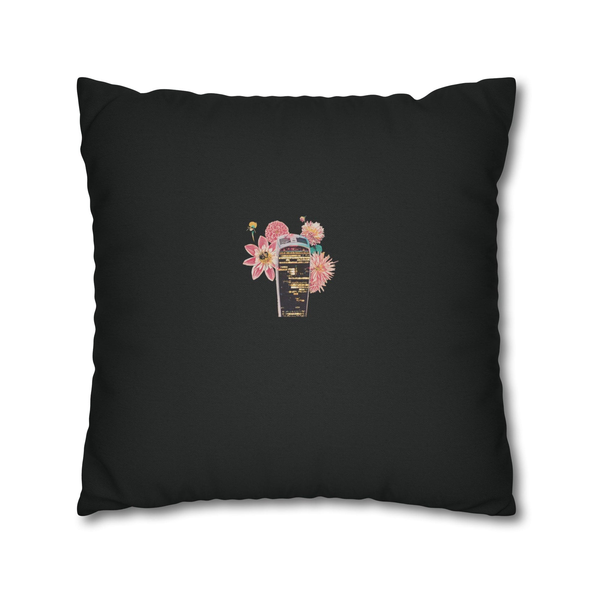 black-pillowcase-london-landmarks-autumn-floral-foliage - front view