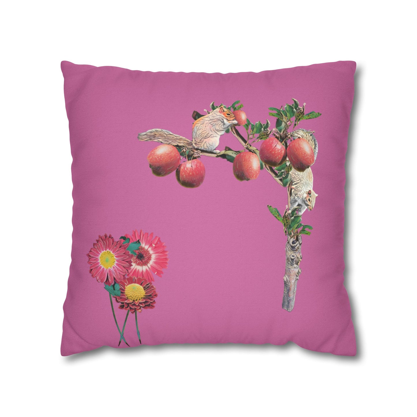 light-pink-no-leaves-pillowcase-squirrels-and-apple-tree-floral-design - front view