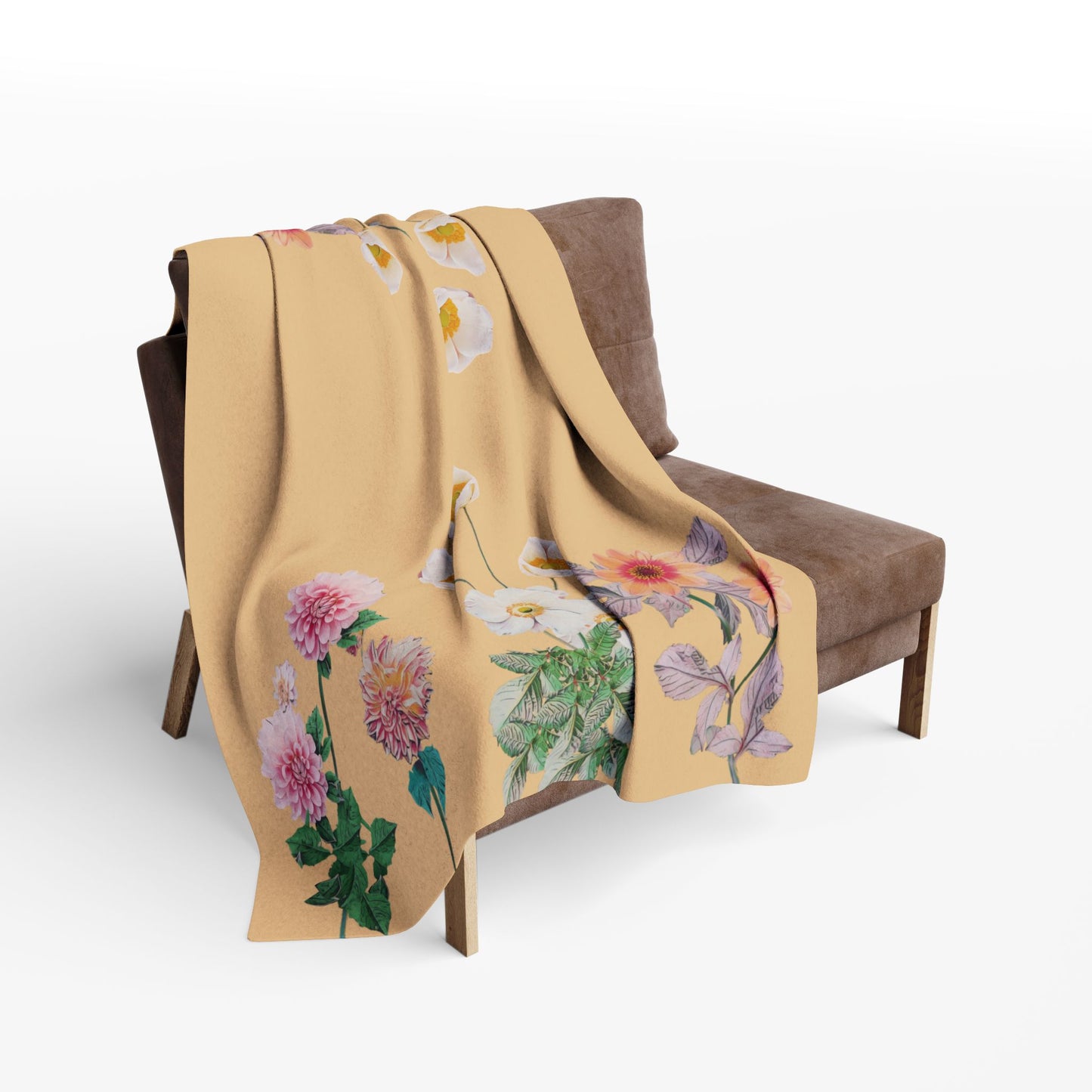 Fleece Blanket with Arctic Flowers - Pink and Orange Dahlias