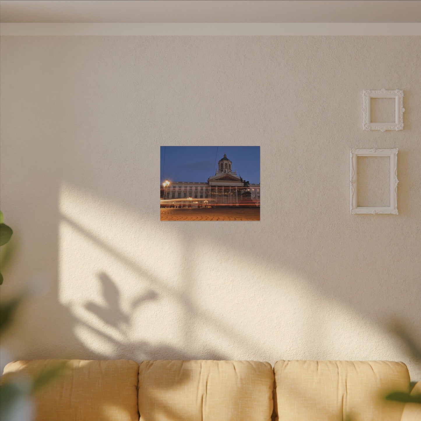 Bruxelles Place Royale Canvas Print — Matte Stretched Wall Art with Car Light Trails