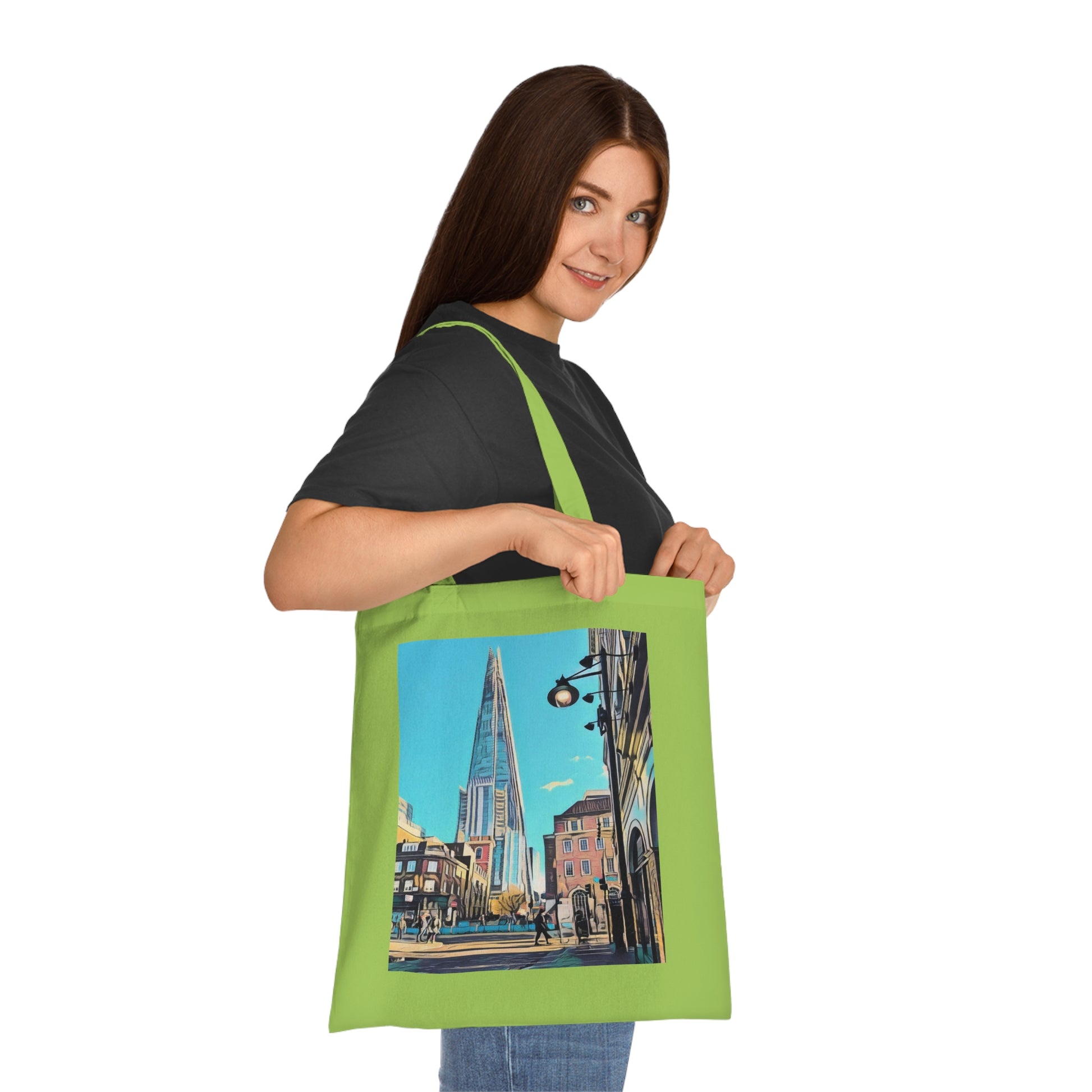 cotton-tote-bag-with-london-shard-at-night-shopper-bag-travel-tote-reusable-grocery-bag-cityscape-tote-eco-friendly - front view