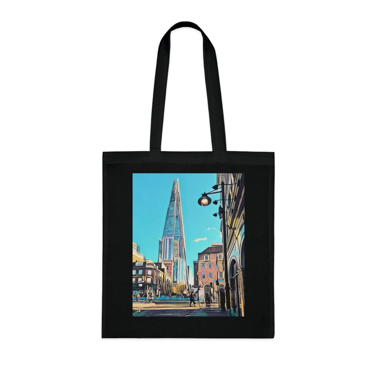 cotton-tote-bag-with-london-shard-at-night-shopper-bag-travel-tote-reusable-grocery-bag-cityscape-tote-eco-friendly - front view