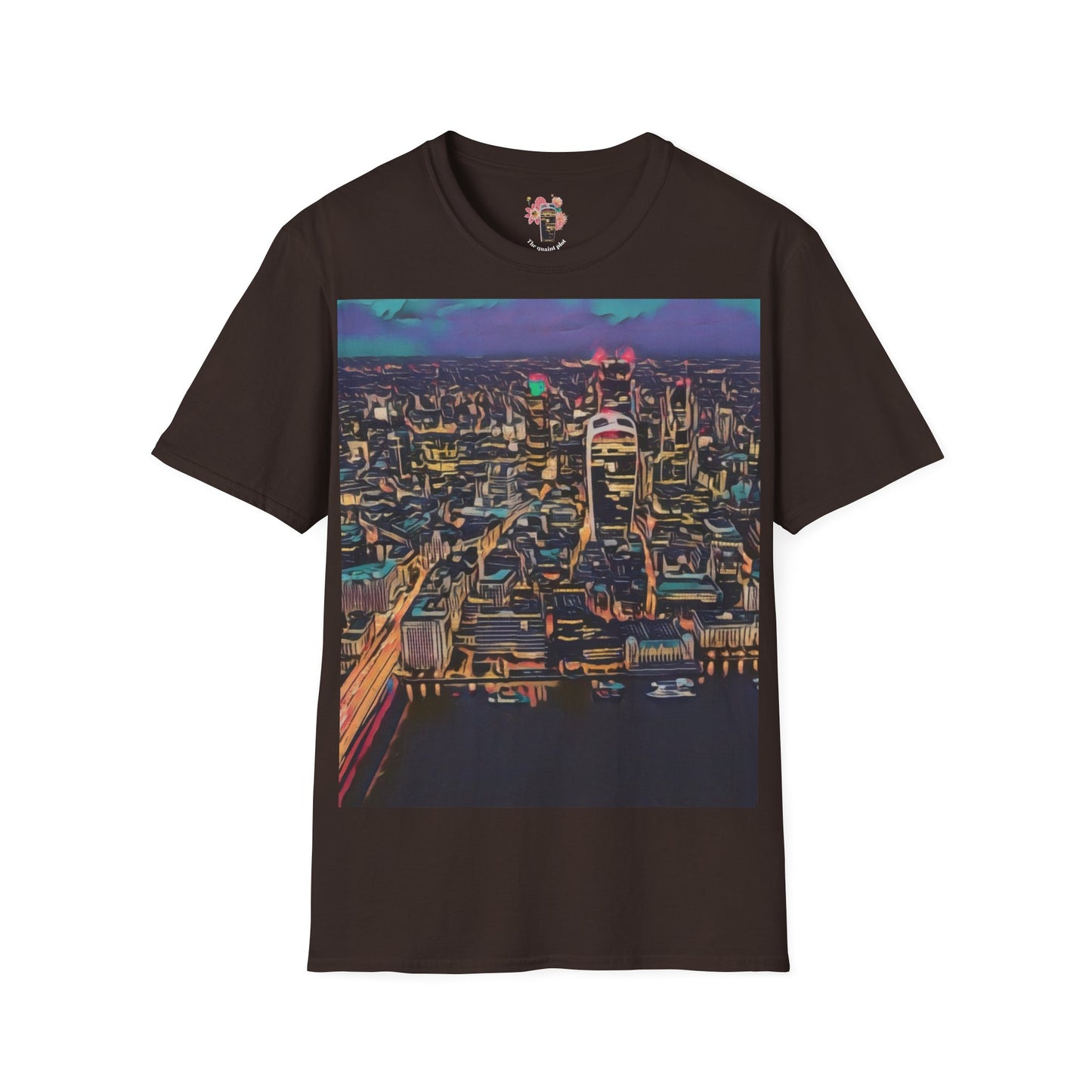 cityscape-art-unisex-softstyle-t-shirt-urban-photography-tee-streetwear-nightlife-fashion-gift-for-travelers-summer-outfit - front view