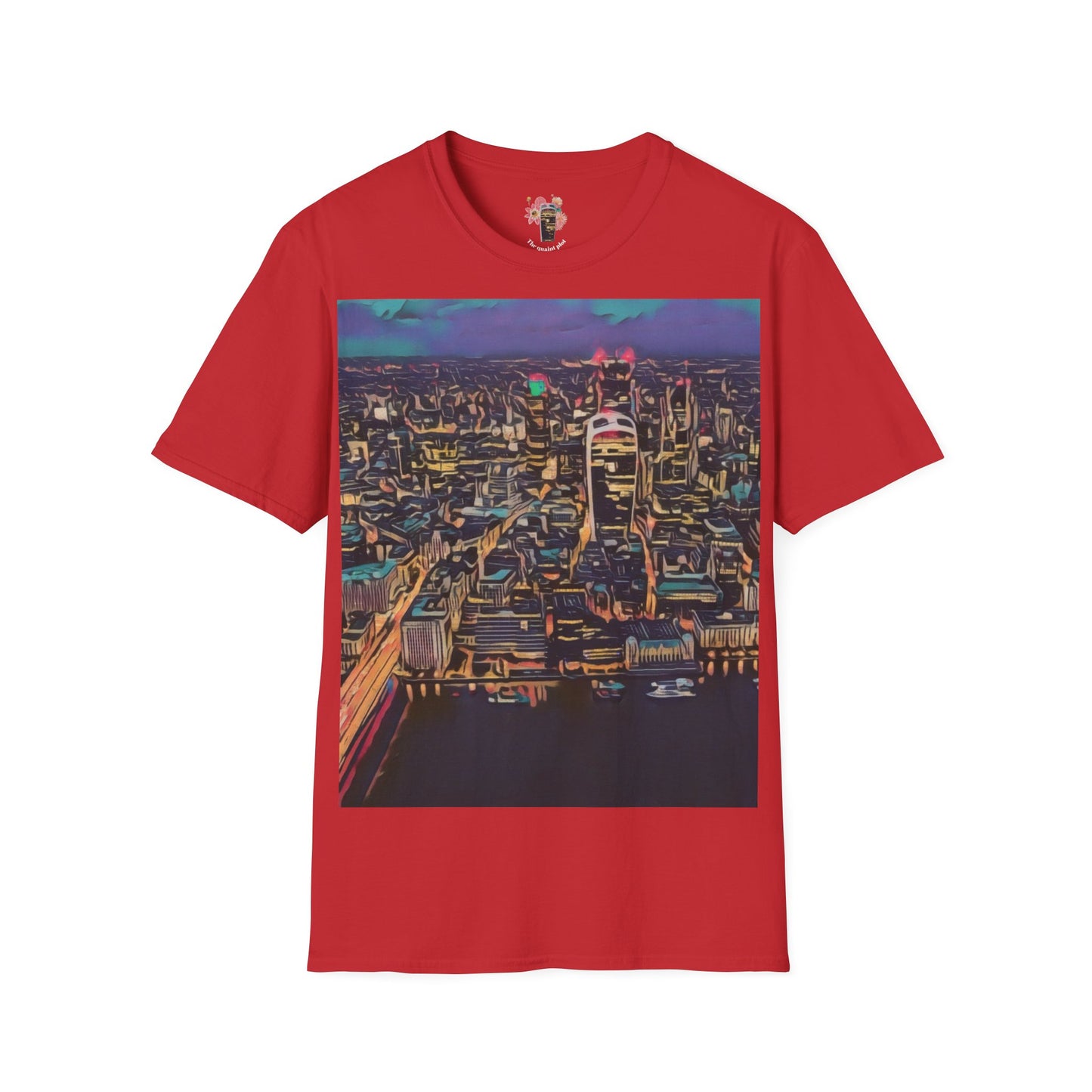 cityscape-art-unisex-softstyle-t-shirt-urban-photography-tee-streetwear-nightlife-fashion-gift-for-travelers-summer-outfit - front view