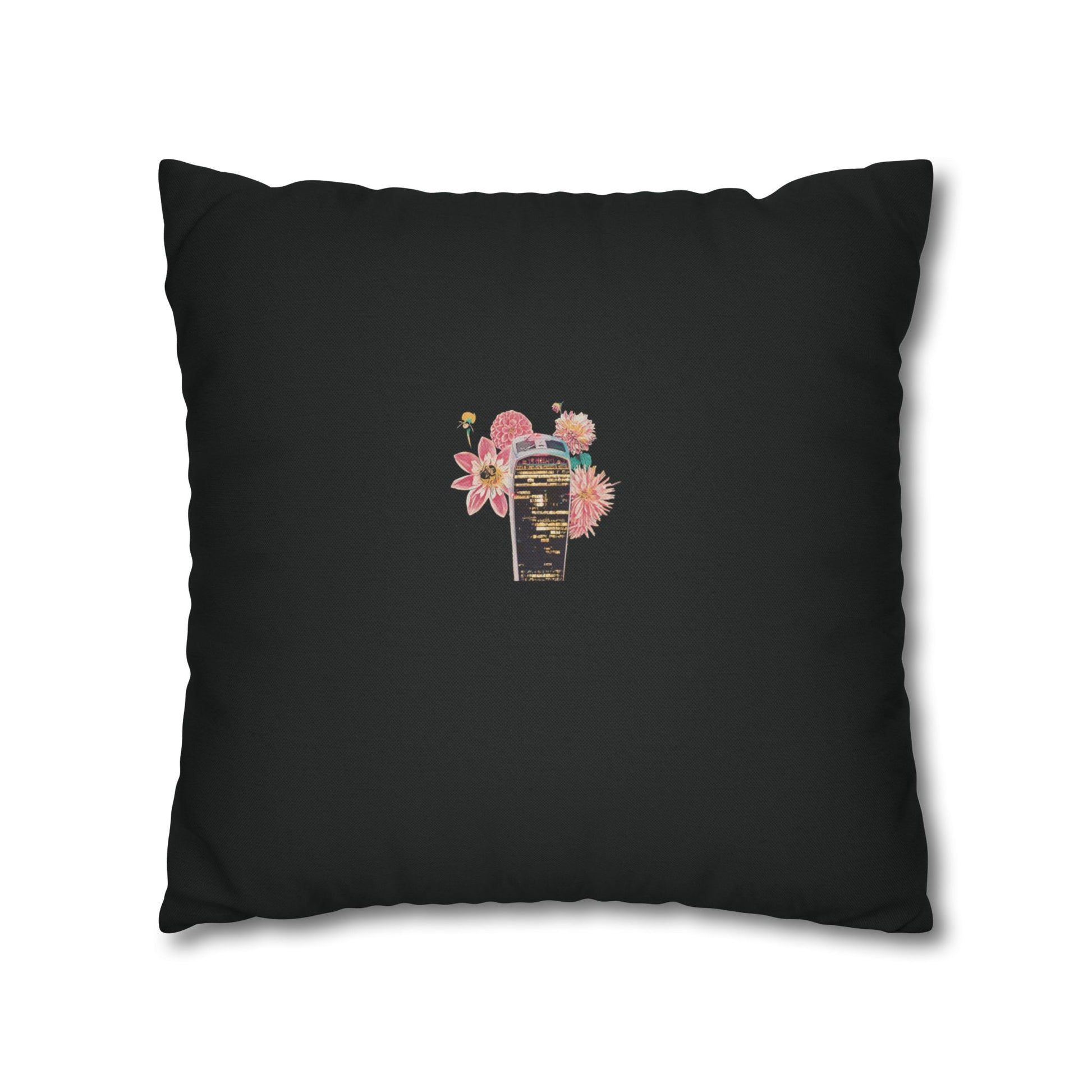 black-pillowcase-london-landmarks-autumn-floral-foliage - front view