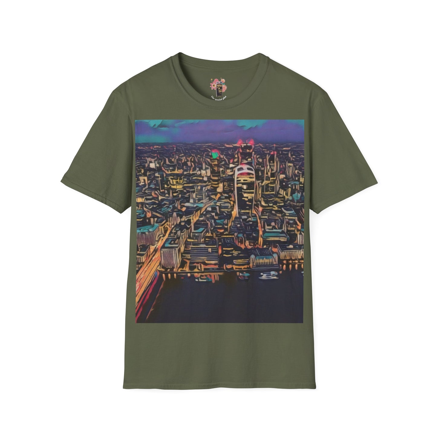 cityscape-art-unisex-softstyle-t-shirt-urban-photography-tee-streetwear-nightlife-fashion-gift-for-travelers-summer-outfit - front view