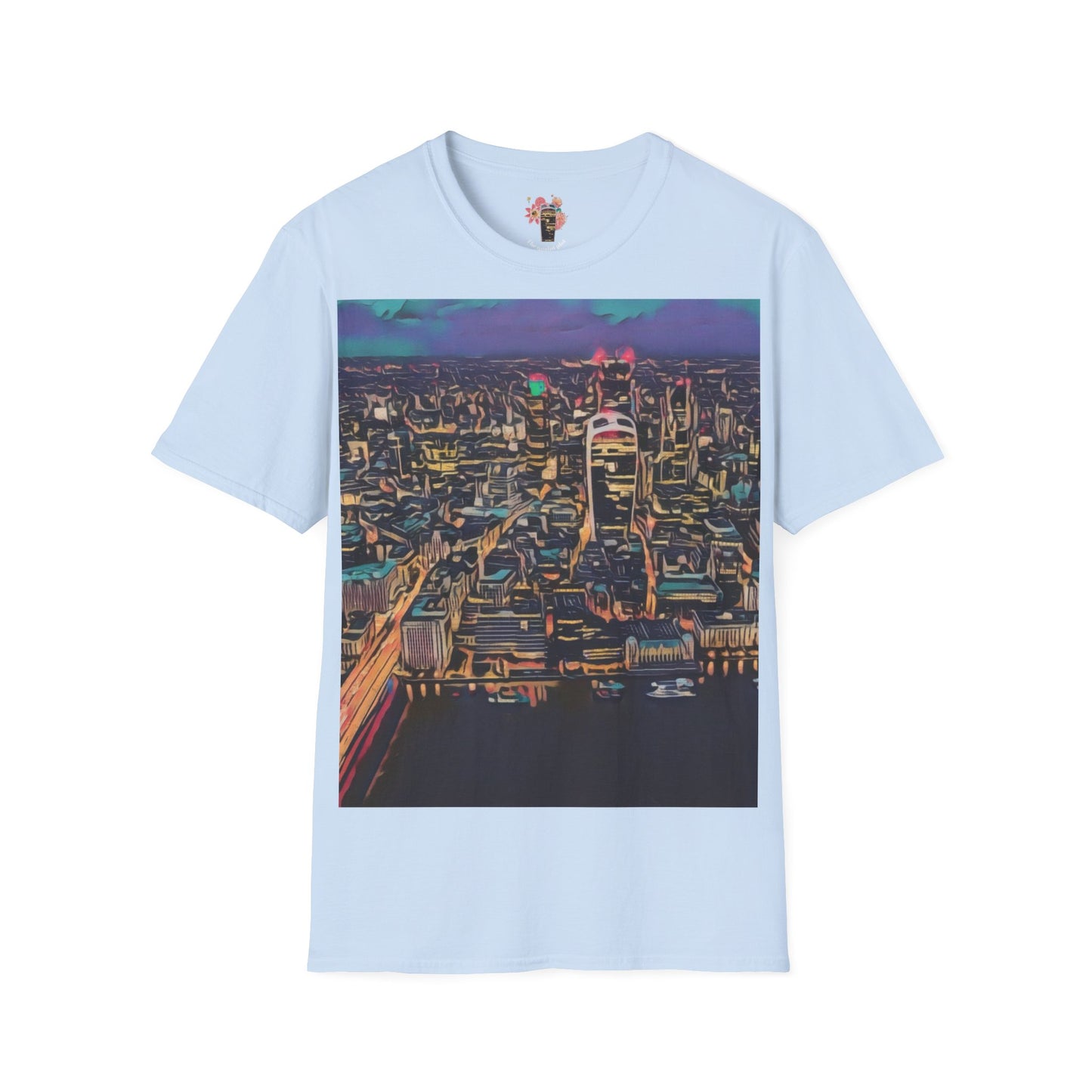 cityscape-art-unisex-softstyle-t-shirt-urban-photography-tee-streetwear-nightlife-fashion-gift-for-travelers-summer-outfit - front view