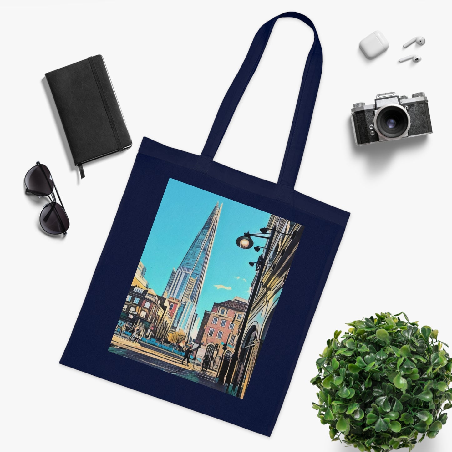 cotton-tote-bag-with-london-shard-at-night-shopper-bag-travel-tote-reusable-grocery-bag-cityscape-tote-eco-friendly - front view