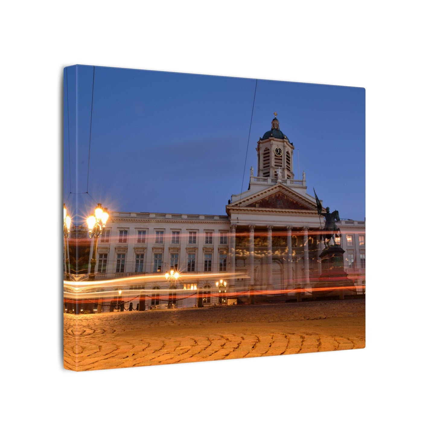 Bruxelles Place Royale Canvas Print — Matte Stretched Wall Art with Car Light Trails