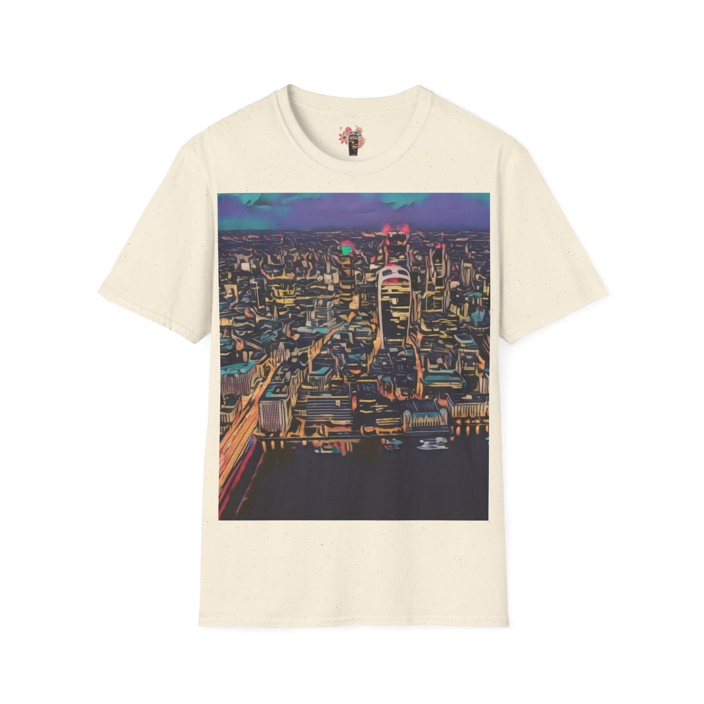 cityscape-art-unisex-softstyle-t-shirt-urban-photography-tee-streetwear-nightlife-fashion-gift-for-travelers-summer-outfit - front view