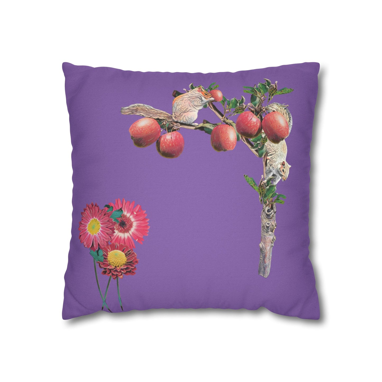 lavander-pillowcase-squirrels-and-apple-tree-floral-design - front view