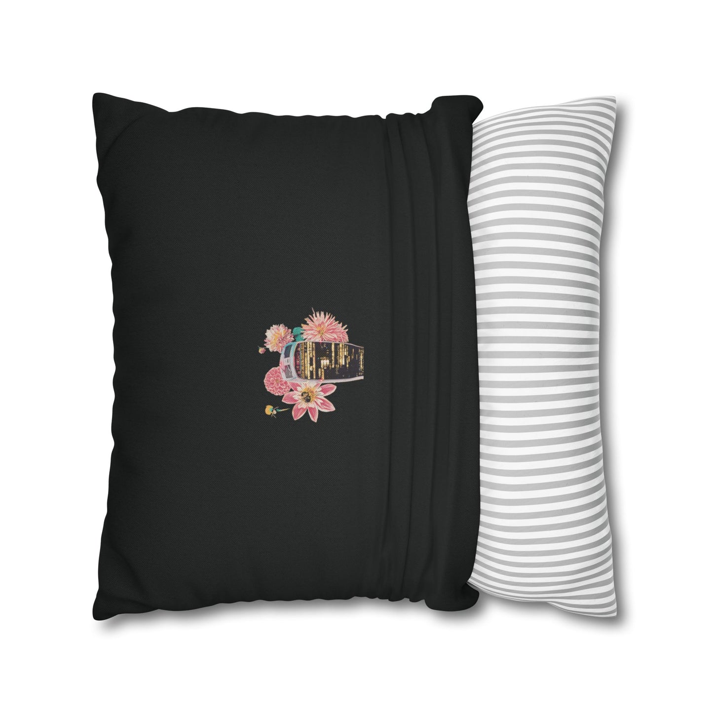 black-pillowcase-london-landmarks-autumn-floral-foliage - front view