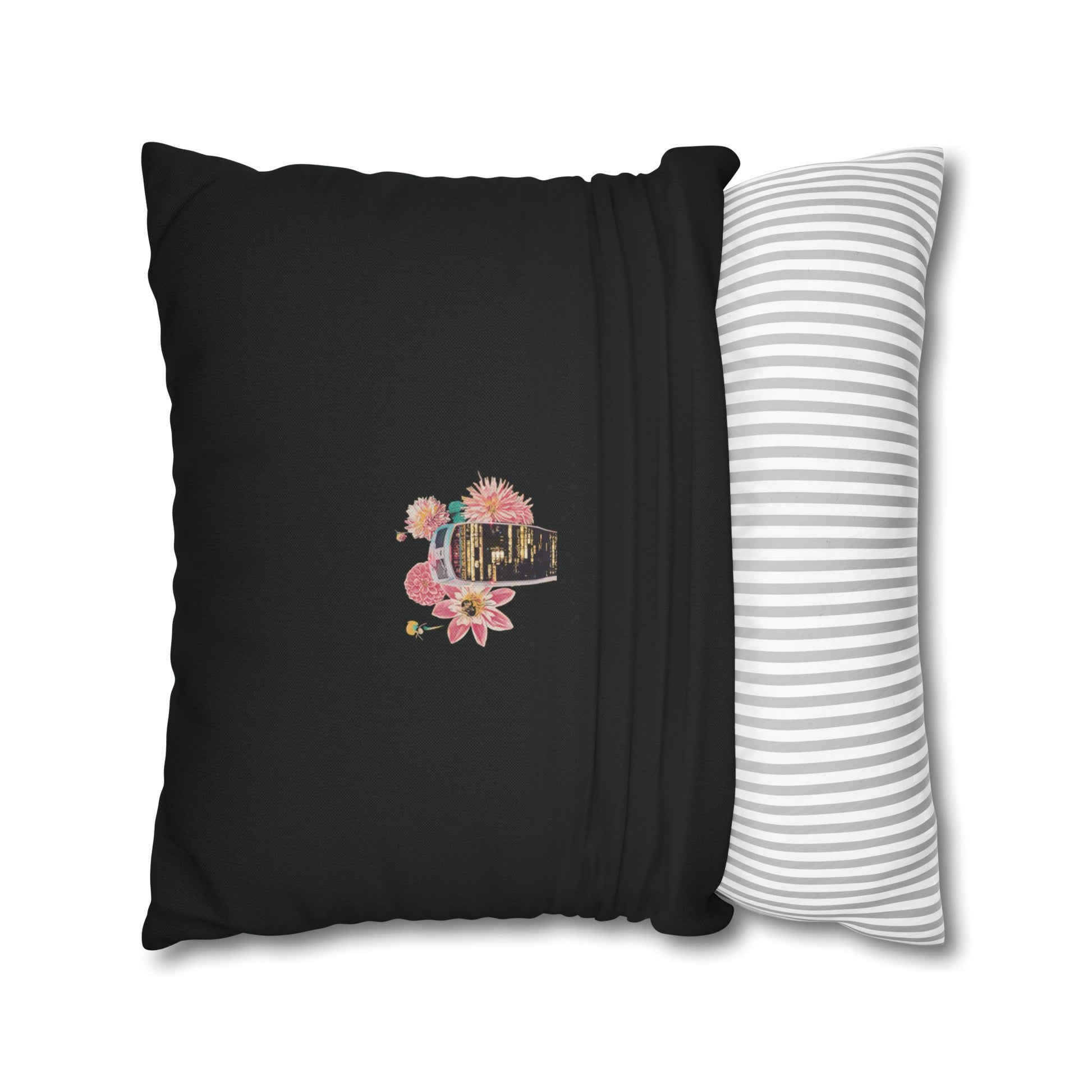 black-pillowcase-london-landmarks-autumn-floral-foliage - front view