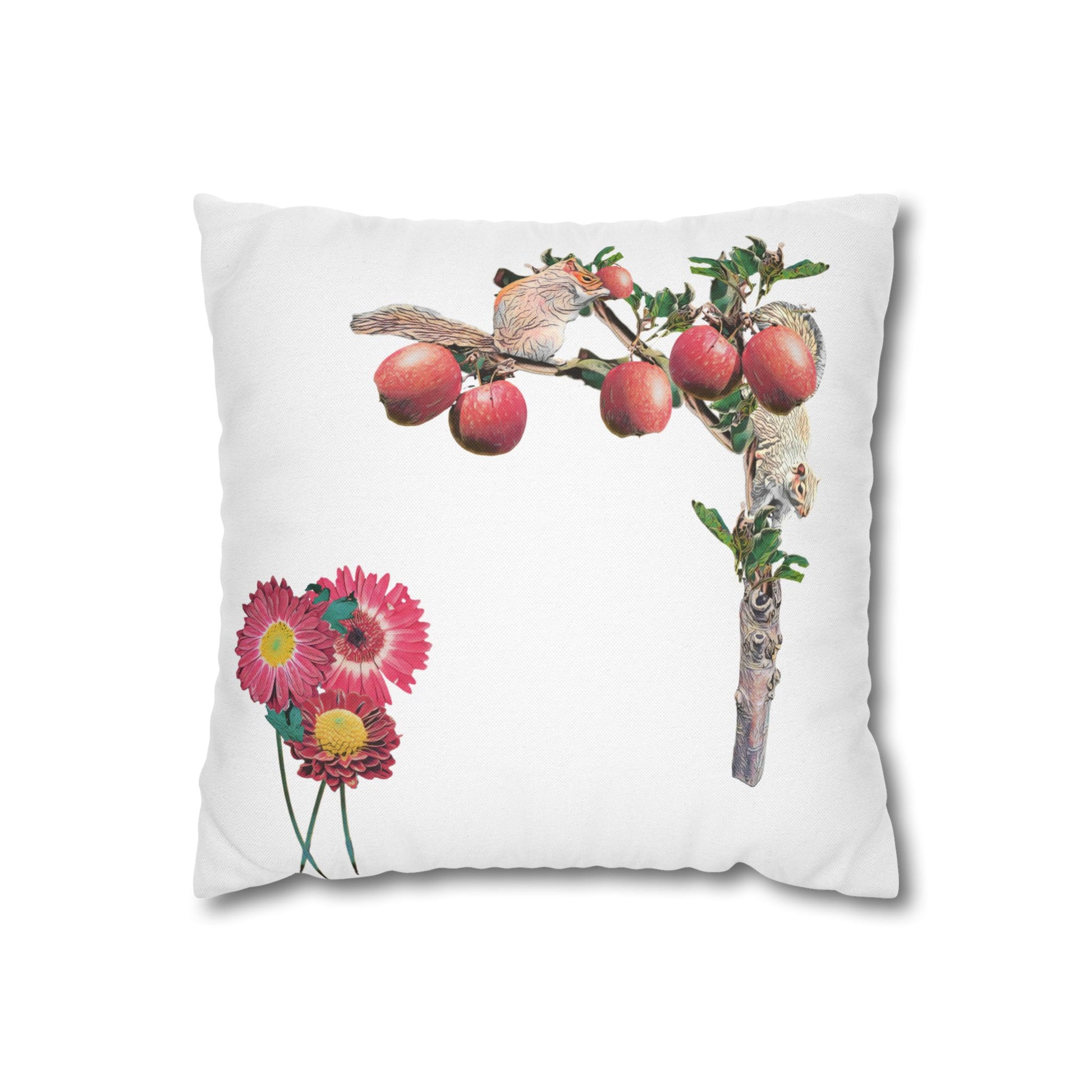 white-pillowcase-squirrels-and-apple-tree-floral-design - front view