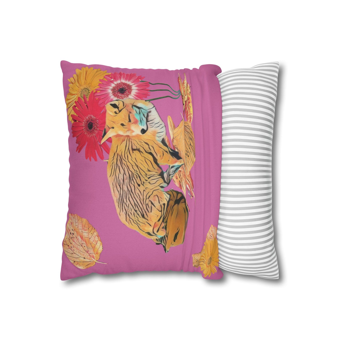 light-pink-pillowcase-cozy-fox-pumpkins-and-chrysanthemum-autumn-leaves-design - front view