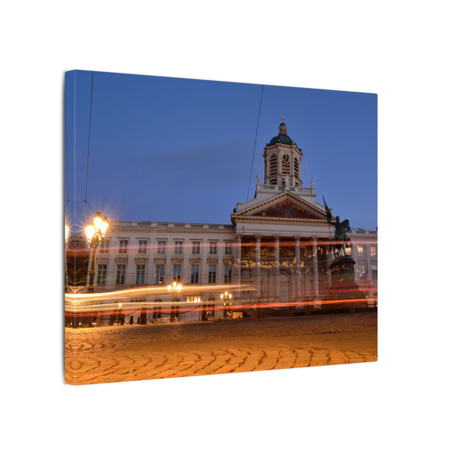 Bruxelles Place Royale Canvas Print — Matte Stretched Wall Art with Car Light Trails