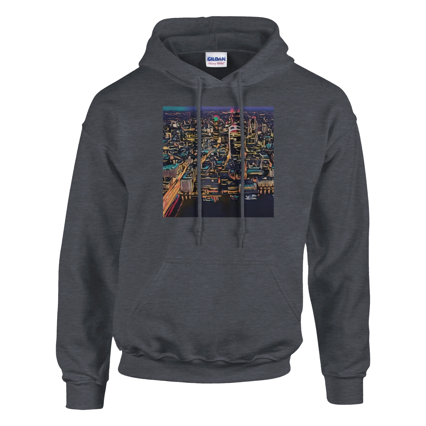 urbanstyle-london-skyline-night-hoodie-comfortable-heavy-blend-design - front view