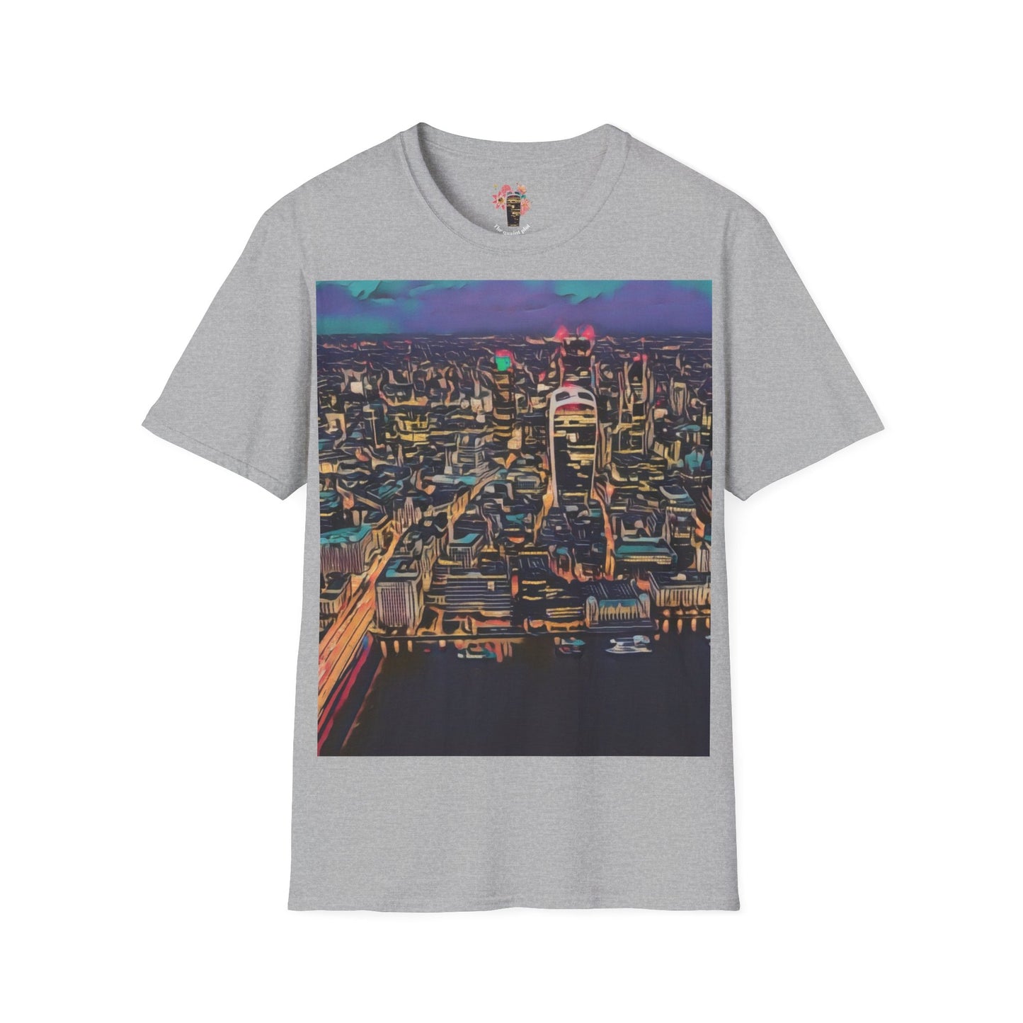 cityscape-art-unisex-softstyle-t-shirt-urban-photography-tee-streetwear-nightlife-fashion-gift-for-travelers-summer-outfit - front view