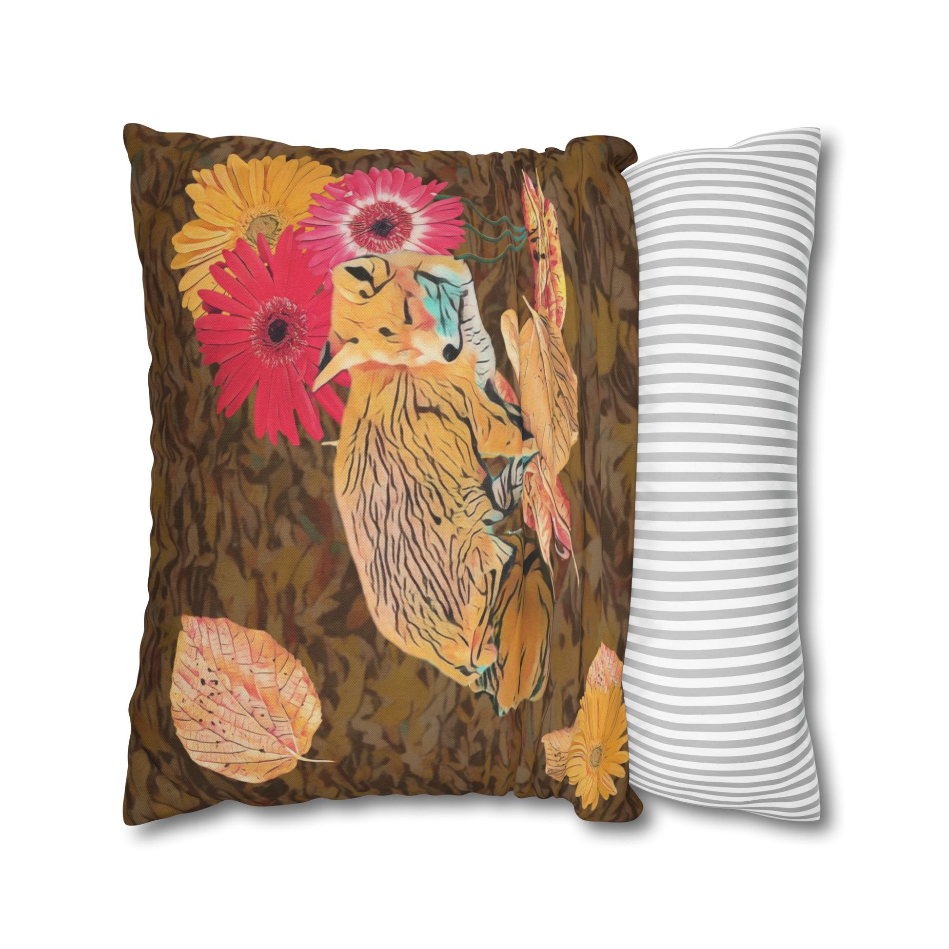 brown-pillowcase-cozy-fox-pumpkins-and-chrysanthemum-autumn-leaves-design - front view