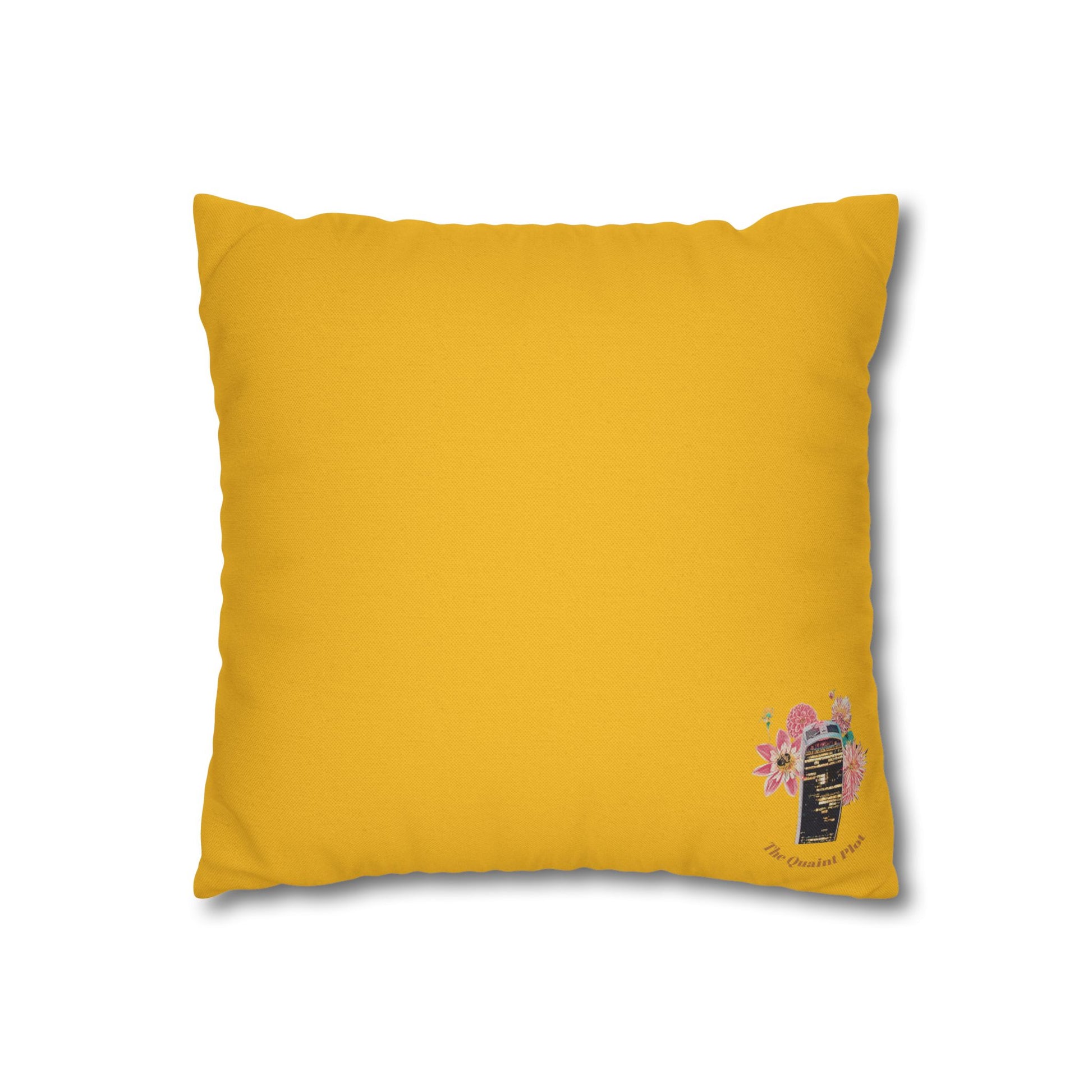 yellow-pillowcase-squirrels-and-apple-tree-floral-design - front view