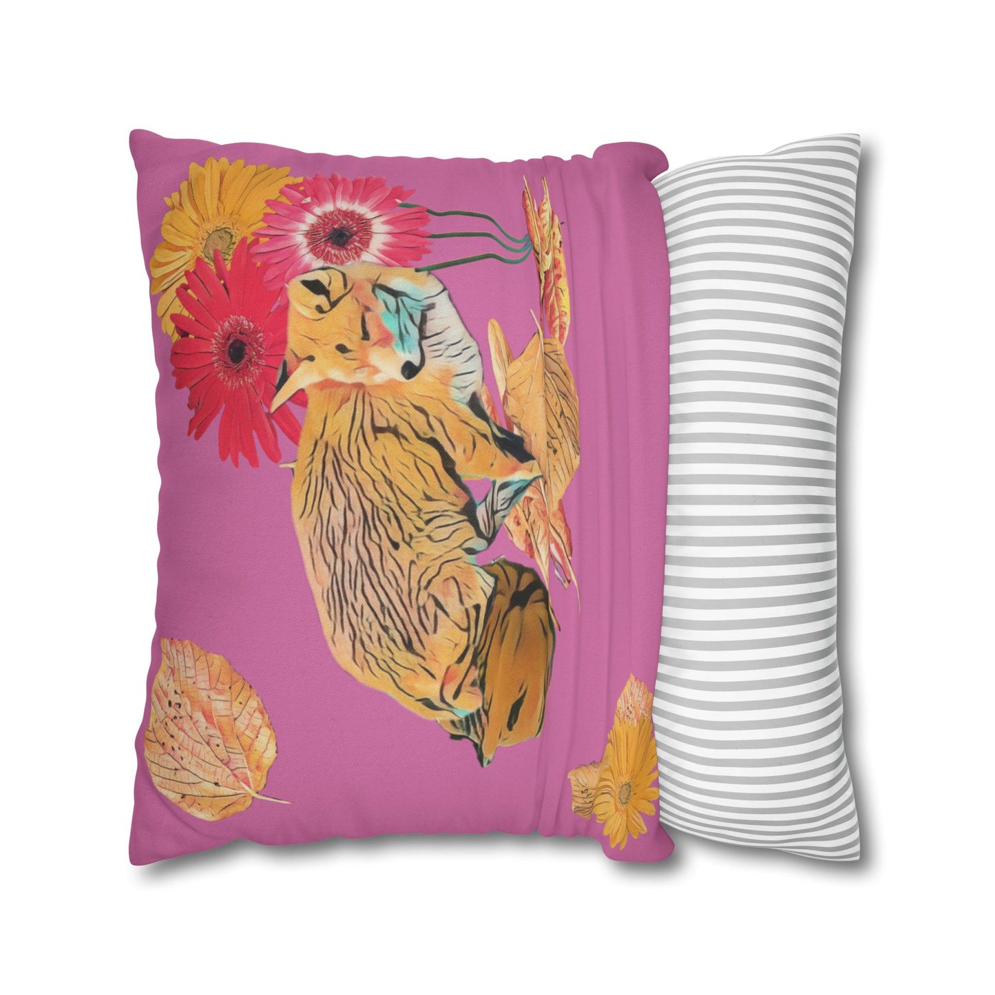 light-pink-pillowcase-cozy-fox-pumpkins-and-chrysanthemum-autumn-leaves-design - front view