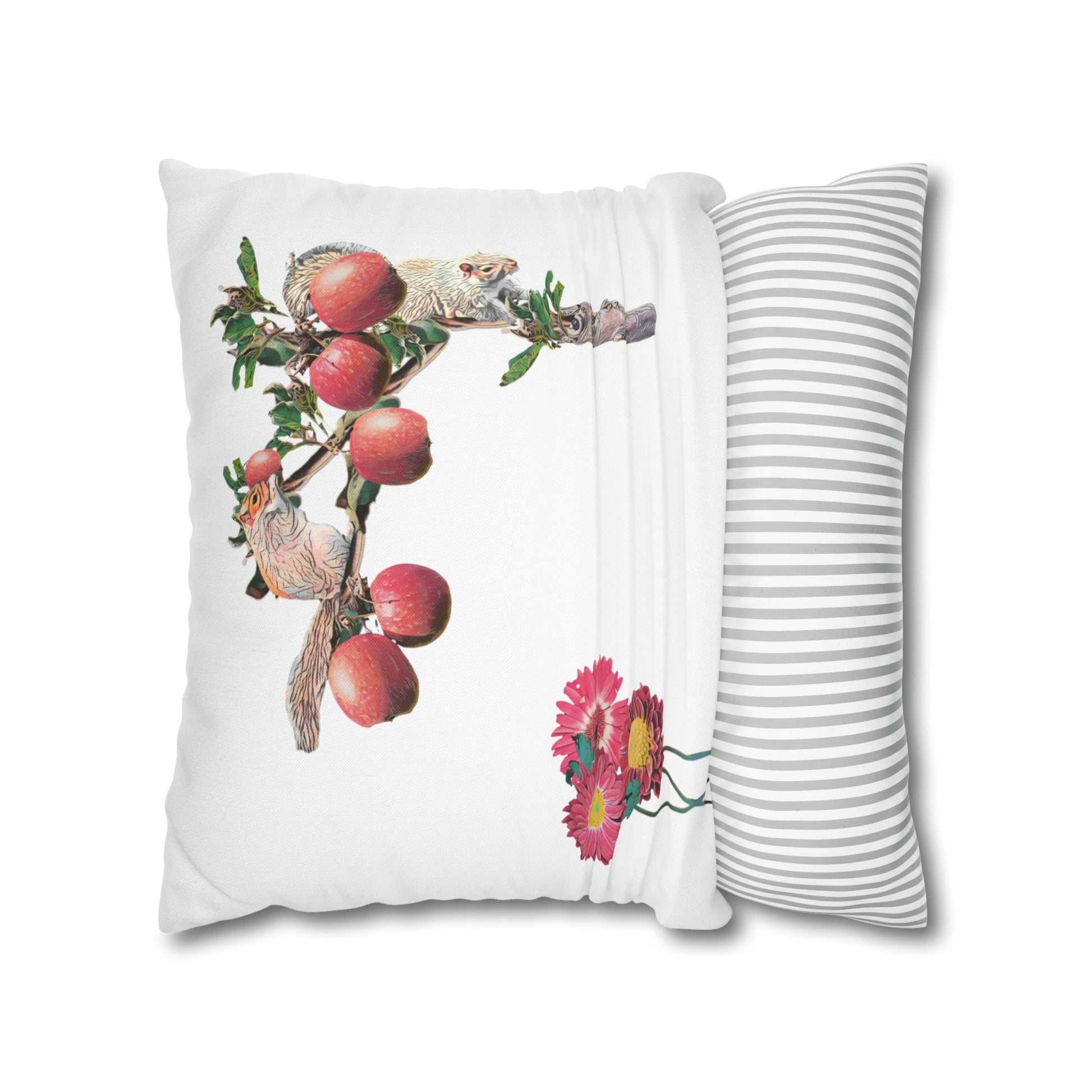 white-pillowcase-squirrels-and-apple-tree-floral-design - front view