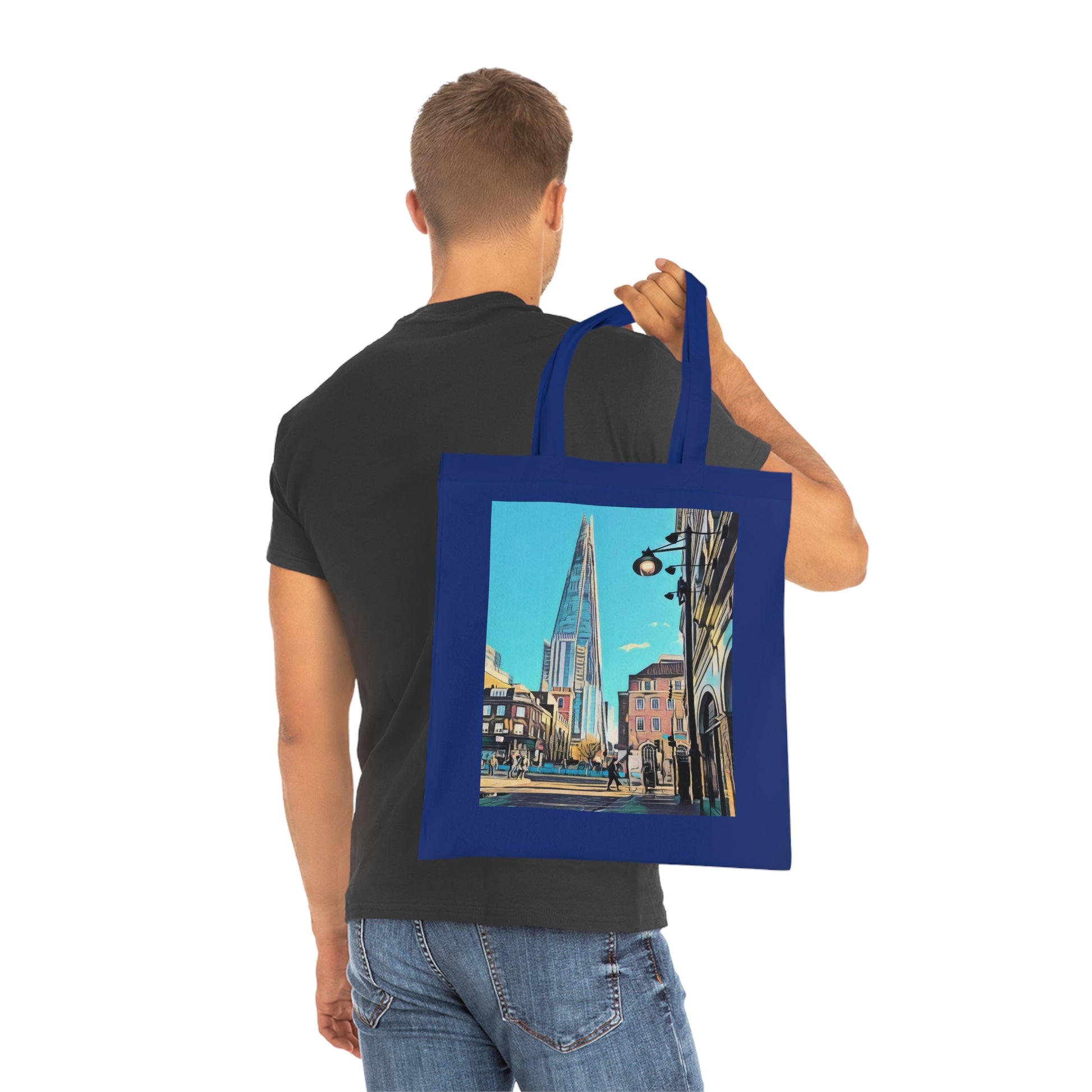 cotton-tote-bag-with-london-shard-at-night-shopper-bag-travel-tote-reusable-grocery-bag-cityscape-tote-eco-friendly - front view