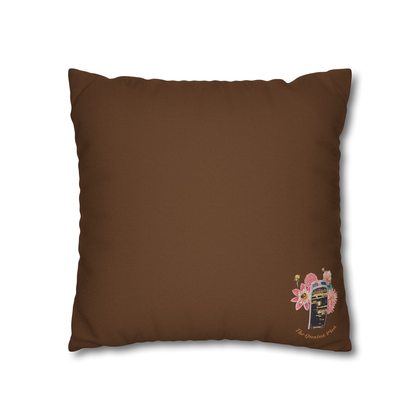 brown-pillowcase-cozy-fox-pumpkins-and-chrysanthemum-autumn-leaves-design - front view