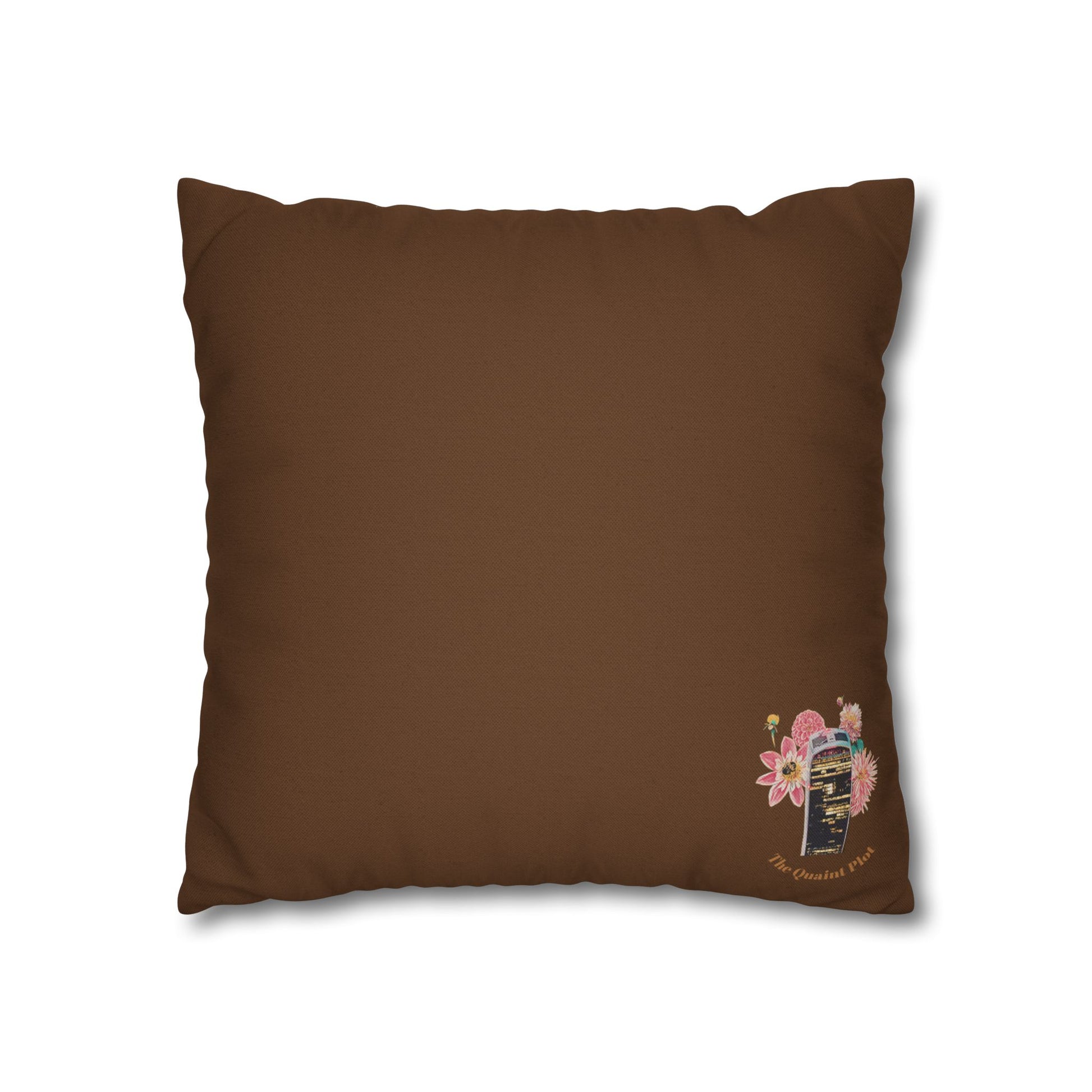 brown-pillowcase-cozy-fox-pumpkins-and-chrysanthemum-autumn-leaves-design - front view