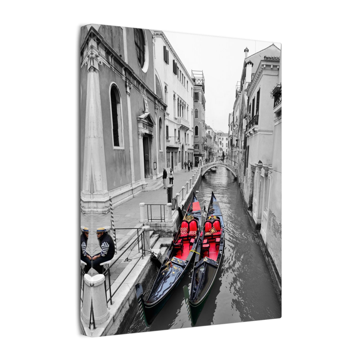 Venice Gondola Canvas Print — Black & White Scene with Colored Gondolas