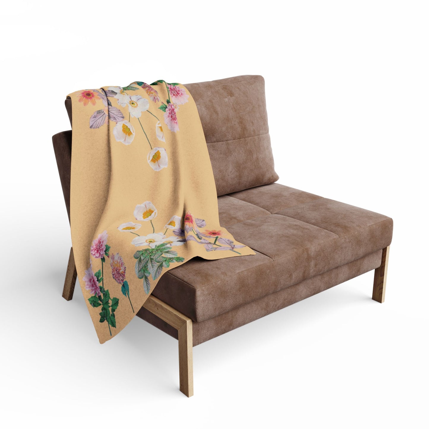 Fleece Blanket with Arctic Flowers - Pink and Orange Dahlias