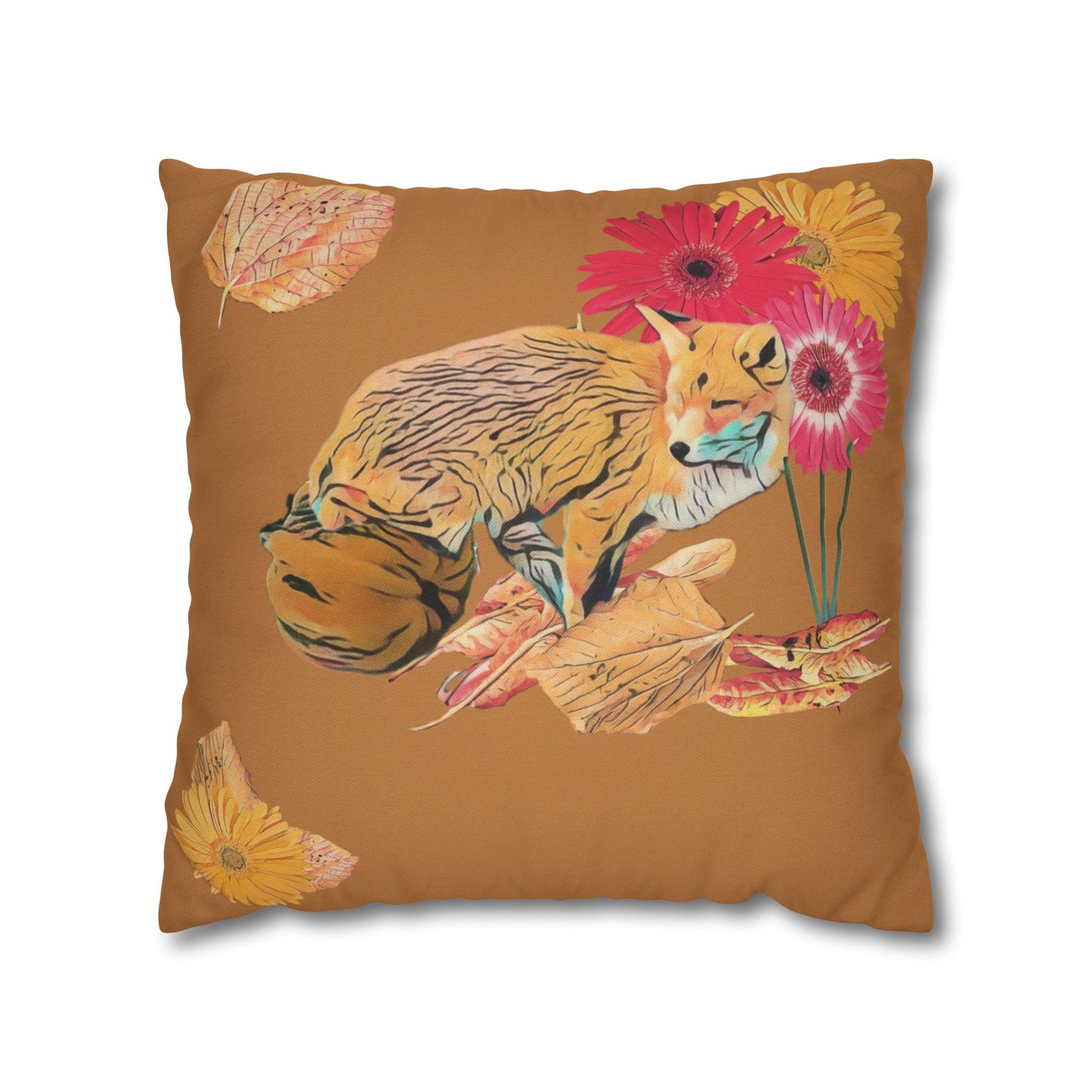 no-leaves-pillowcase-cozy-fox-pumpkins-and-chrysanthemum-autumn-leaves-design - front view