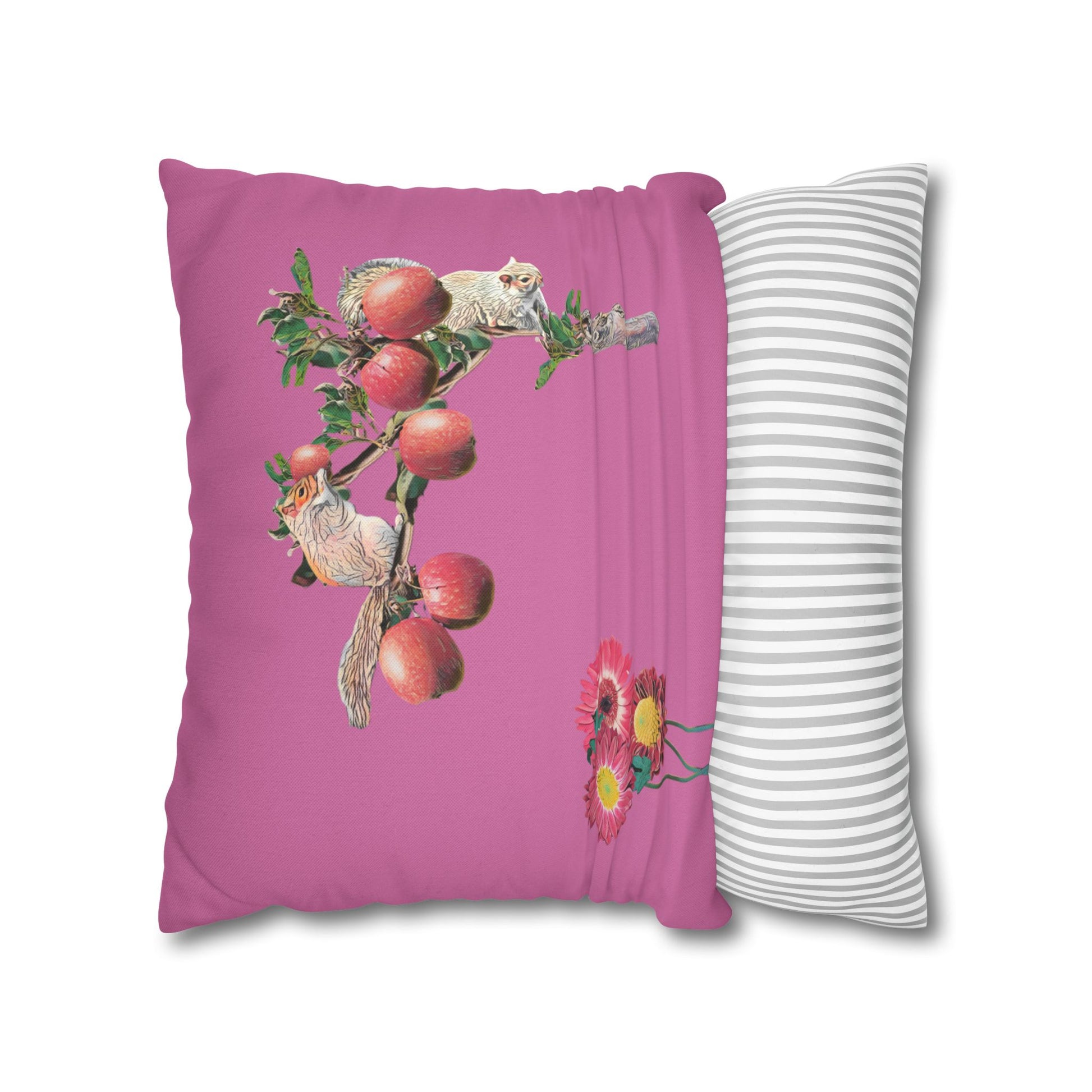 light-pink-no-leaves-pillowcase-squirrels-and-apple-tree-floral-design - front view