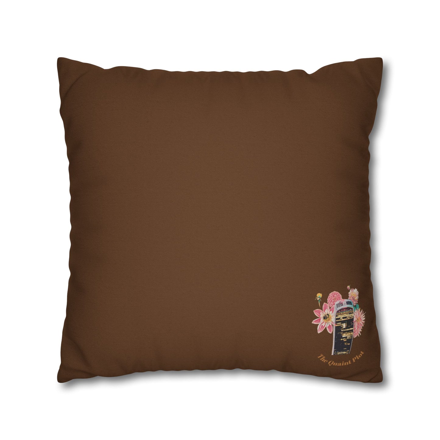 brown-pillowcase-cozy-fox-pumpkins-and-chrysanthemum-autumn-leaves-design - front view