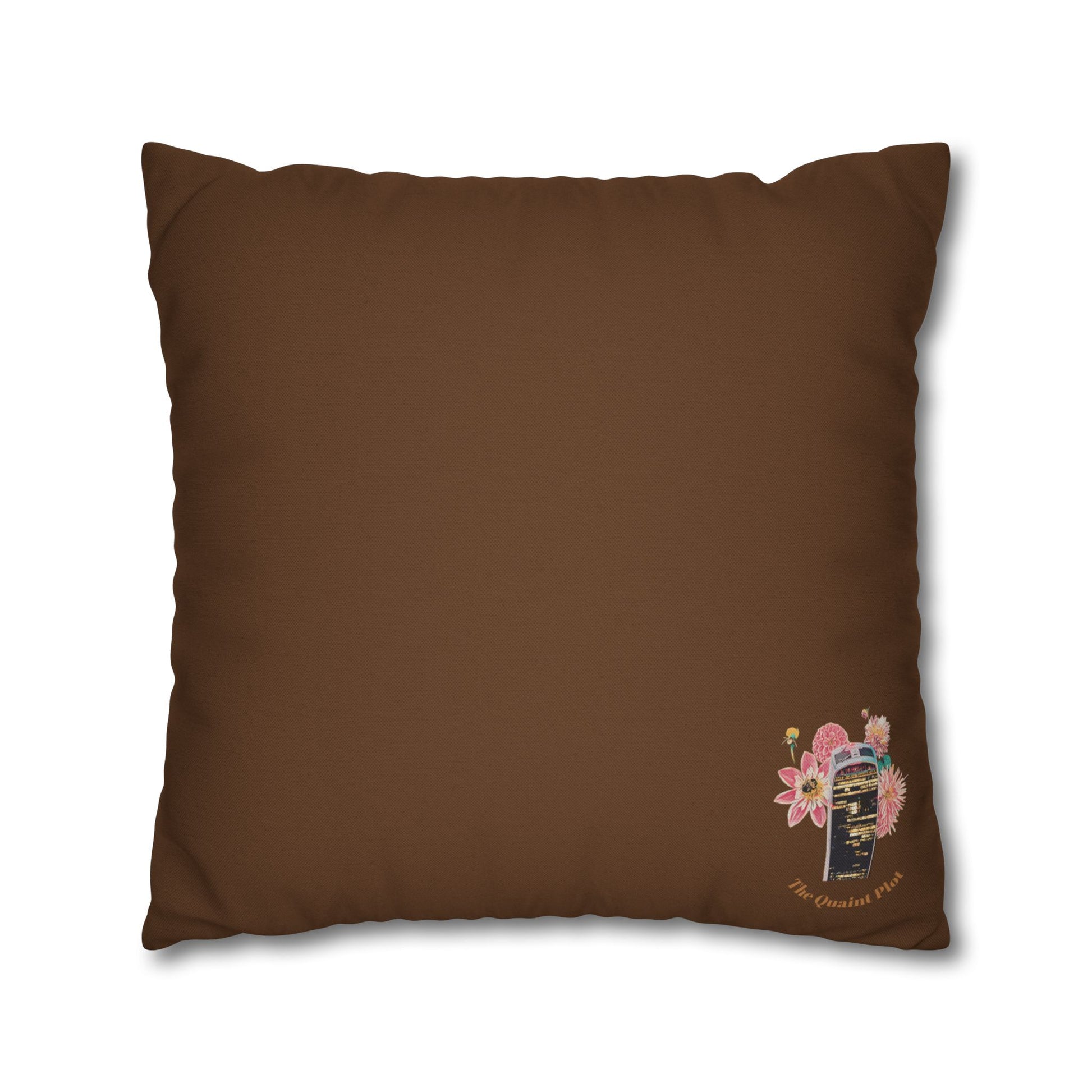 brown-pillowcase-cozy-fox-pumpkins-and-chrysanthemum-autumn-leaves-design - front view