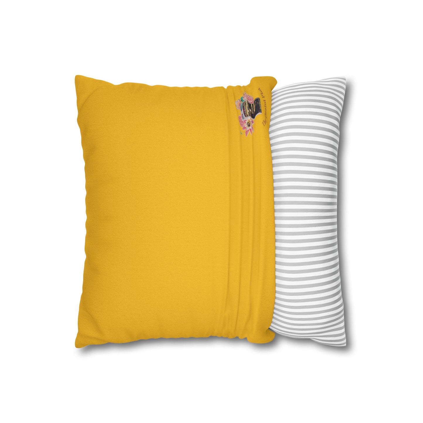 yellow-pillowcase-squirrels-and-apple-tree-floral-design - front view