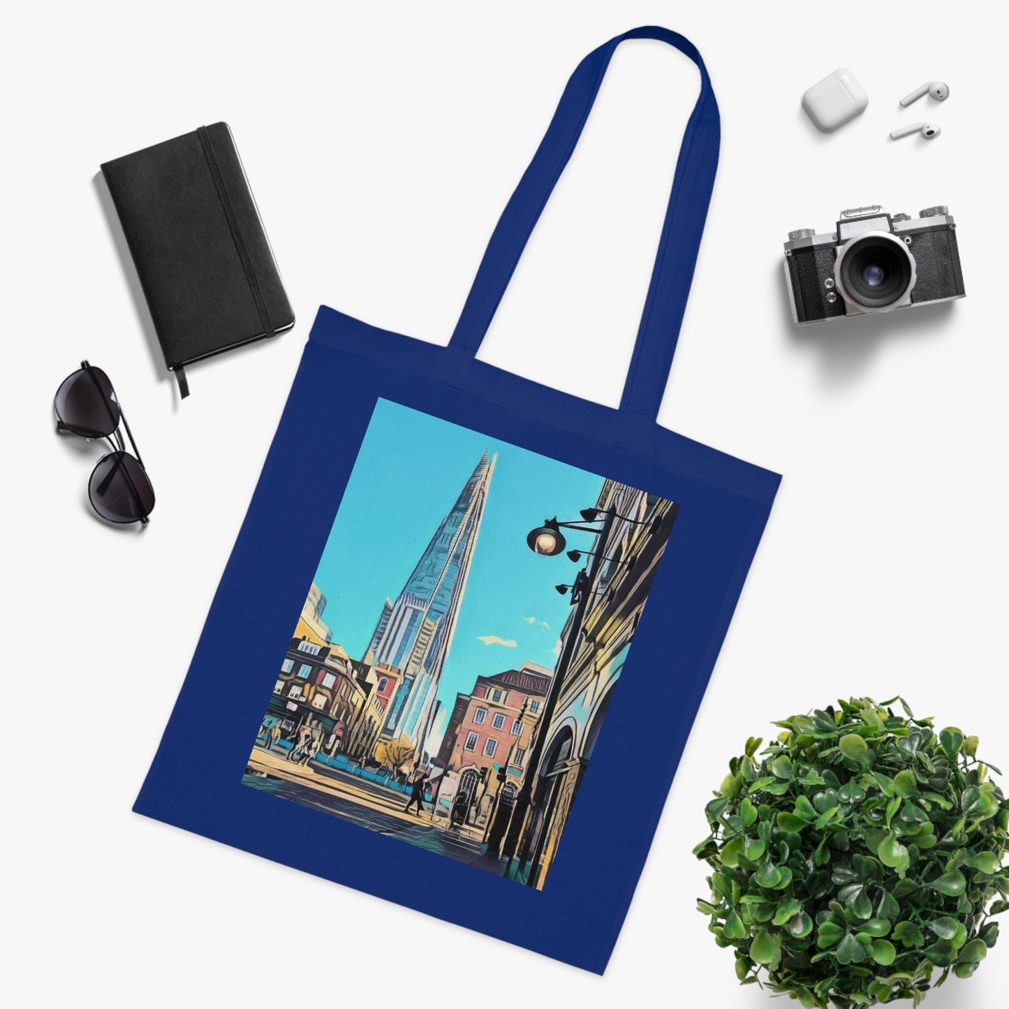 cotton-tote-bag-with-london-shard-at-night-shopper-bag-travel-tote-reusable-grocery-bag-cityscape-tote-eco-friendly - front view